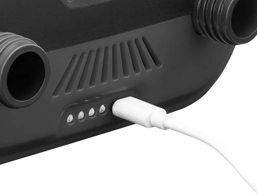 A close-up of the Breeze Plus iSUP Electric Pump nozzle and usb c charger ports.