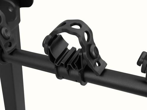 Close-up of a retrospec Lenox Hitch Mount Car Bike Rack (2-4 Bikes) frame cradle clamp, showing the rubberized grip teeth and adjustable locking mechanism that holds bike frames securely in place.