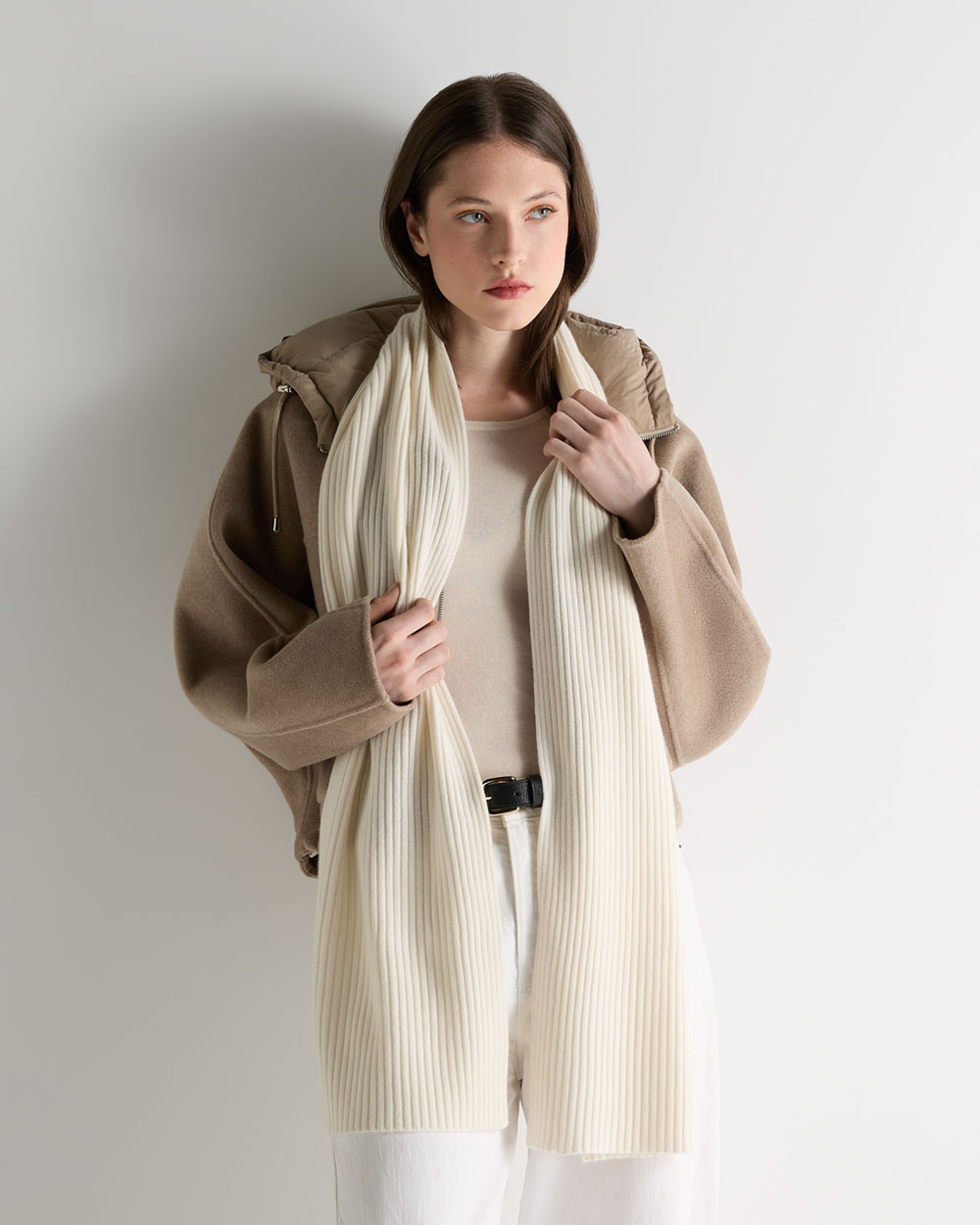 Unisex Short Ribbed Cashmere Scarf New Ivory White | N.Peal
