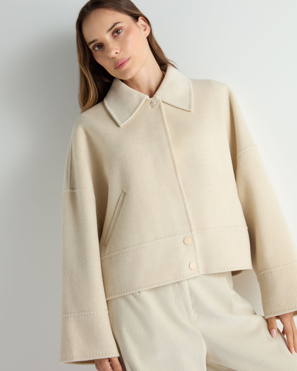 Women's Woven Cashmere Blend Short Jacket Off White | N.Peal