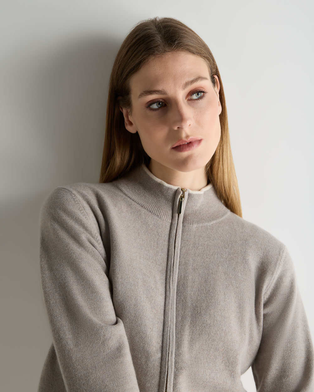 Women's Alisa Full Zip Cashmere Cardigan Oat Grey | N.Peal