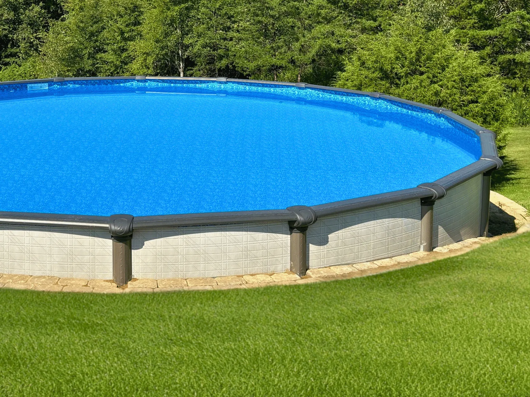 Bahama round overlap pool liner in a Melenia round pool
