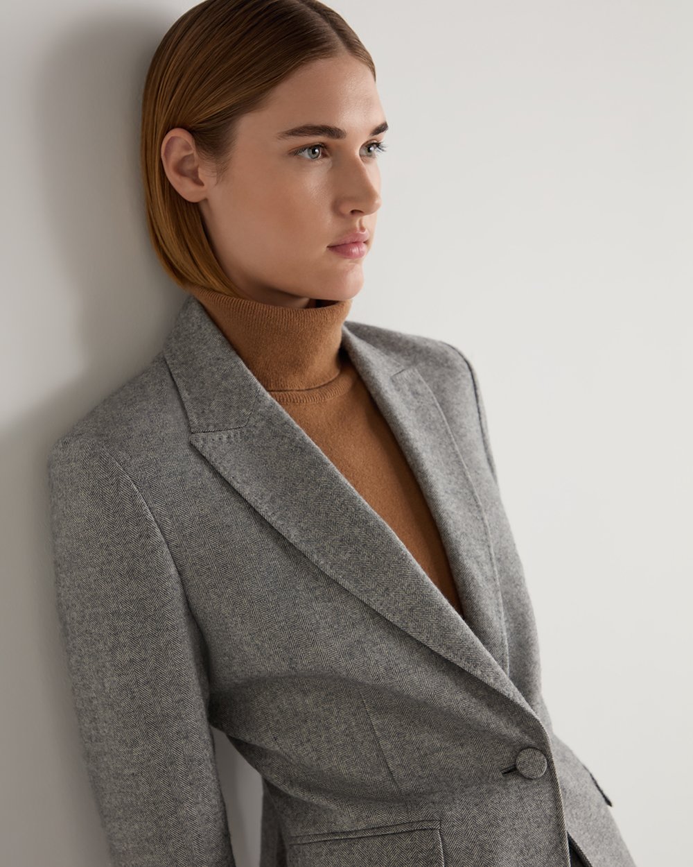 Women s Herringbone Single Breasted Jacket Grey N.Peal