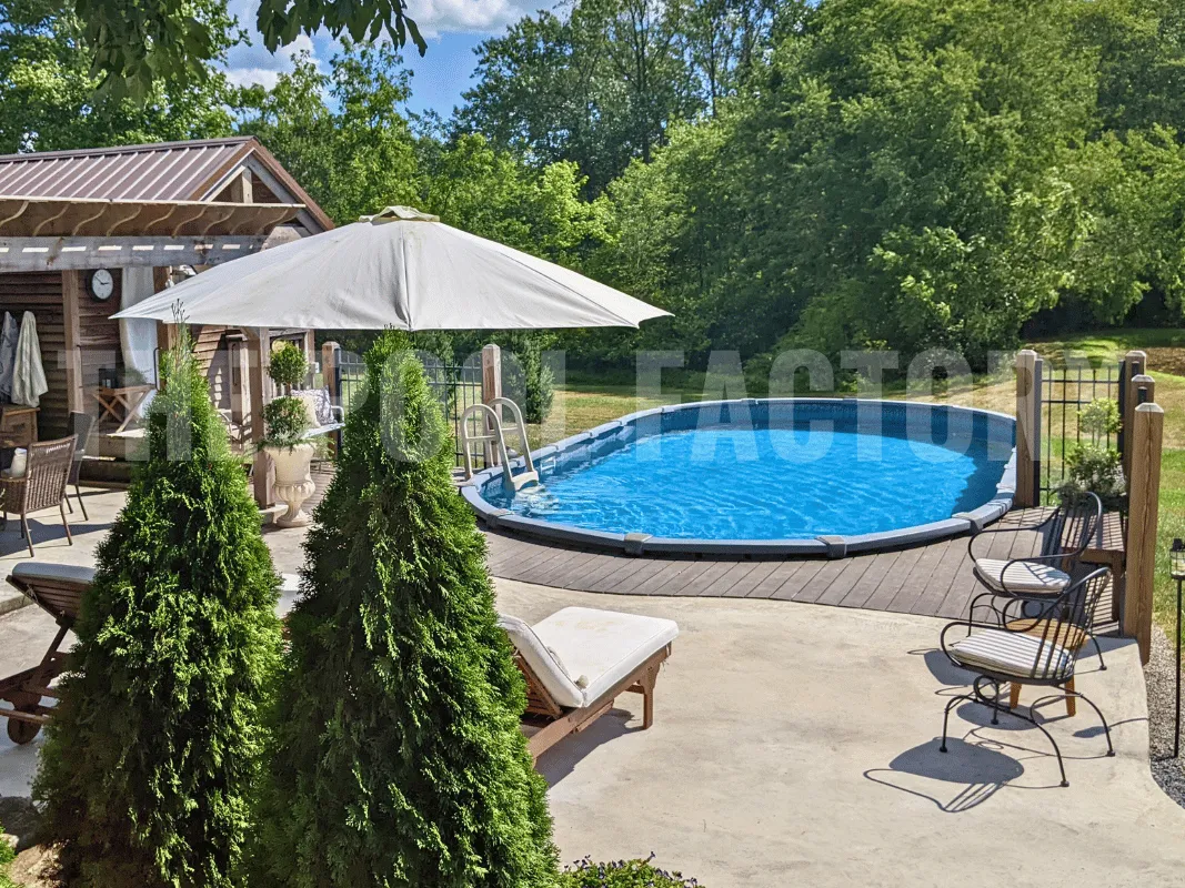 Saltwater oval pool with luxury composite decking and in-pool step entry