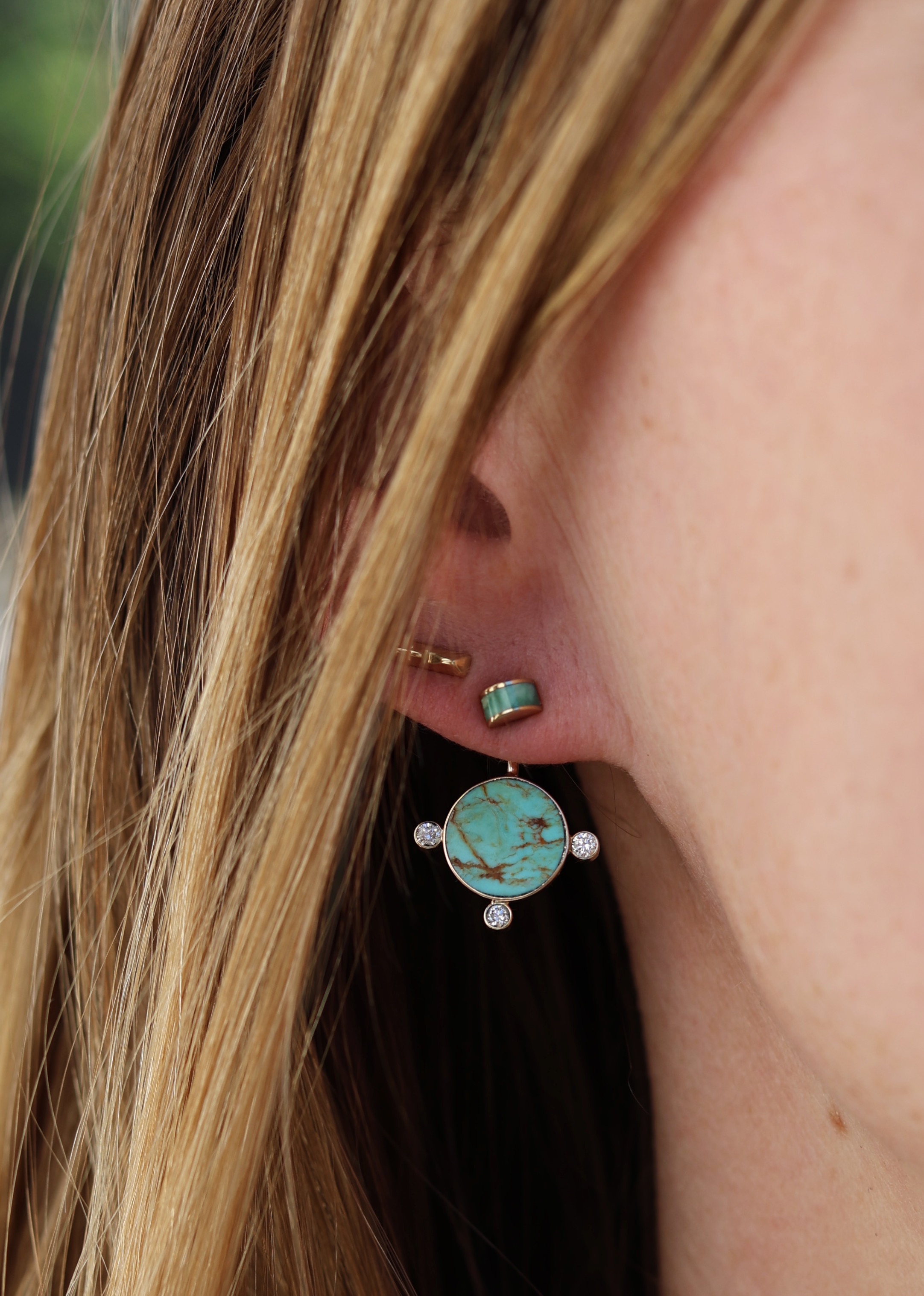 Versatile Ear jackets in Two Tone Turquoise and white diamond.