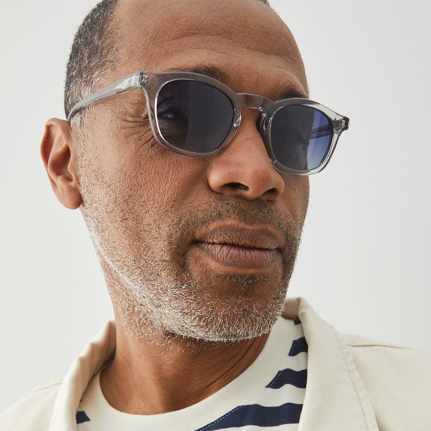 Photo of a man or woman wearing Thomas Sun Clear Dark Olive Sun Glasses by French Kiwis