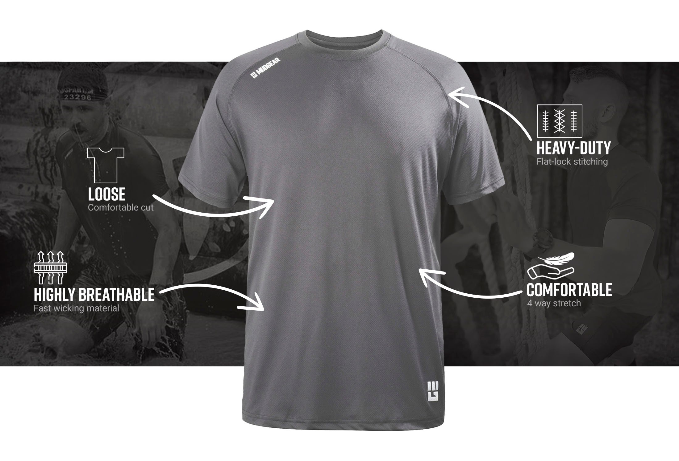 Infographic of Men's Loose Fit Performance Shirt VX - Short Sleeve (Tornado Gray)