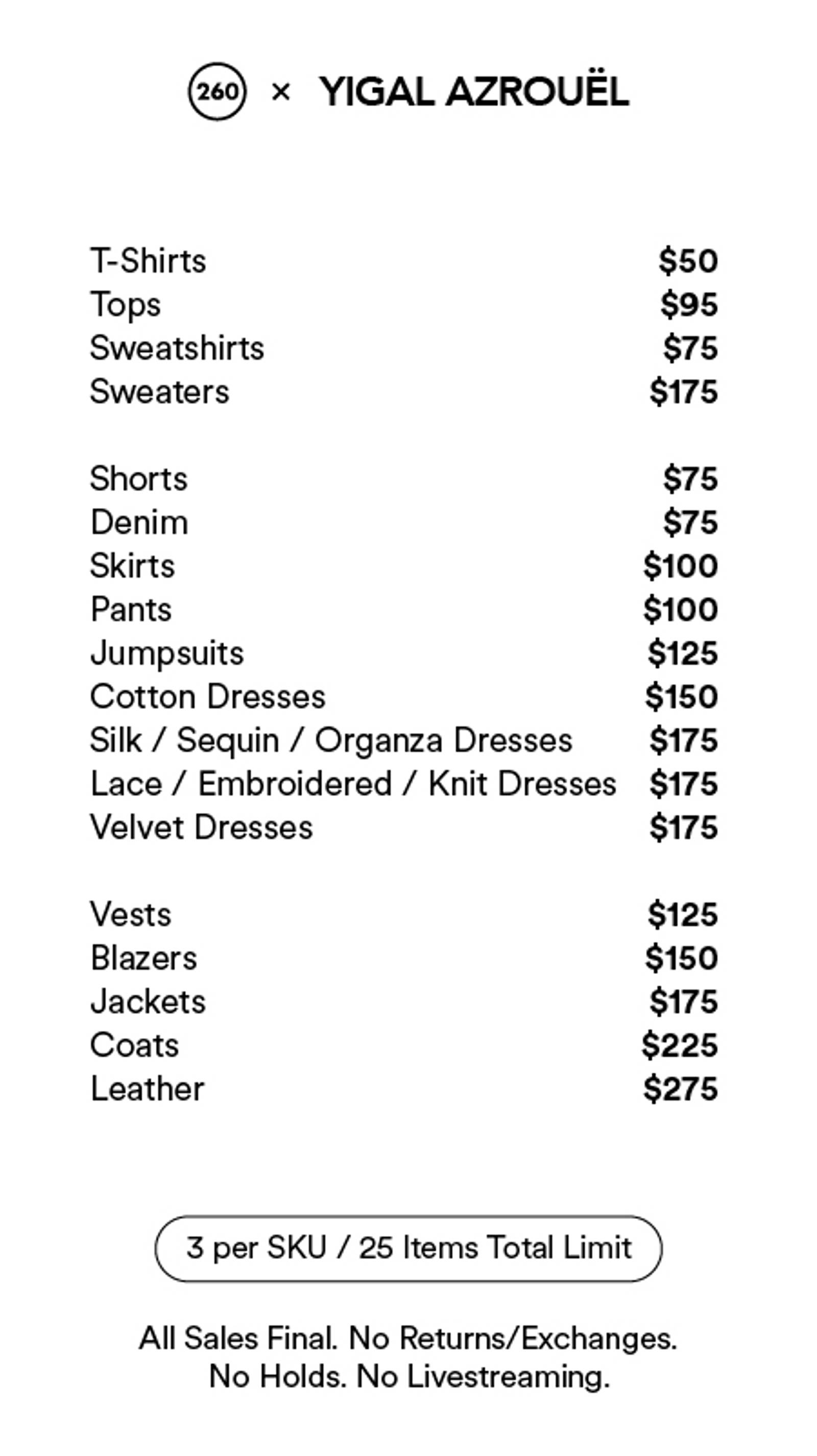 Price list