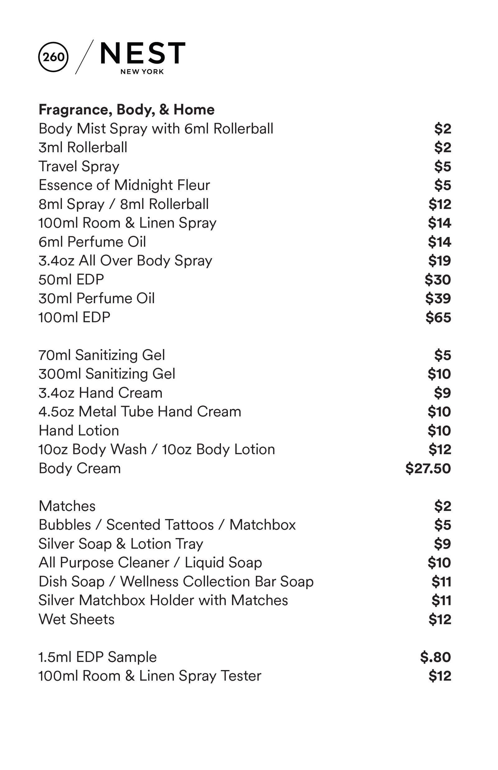 Price list