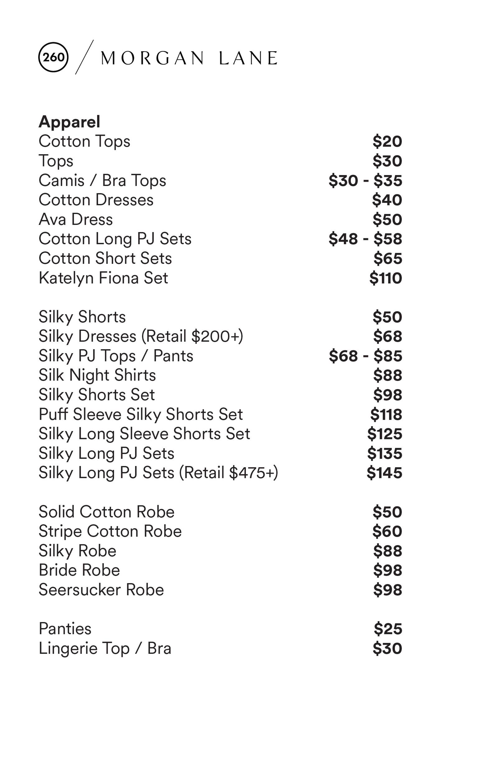 Price list