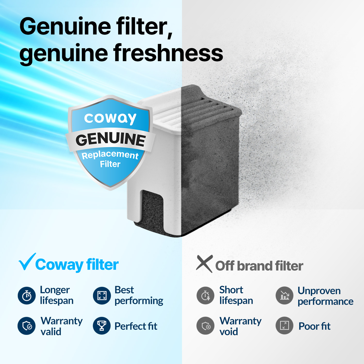 Genuine Coway Filters for best performance and odor elimination