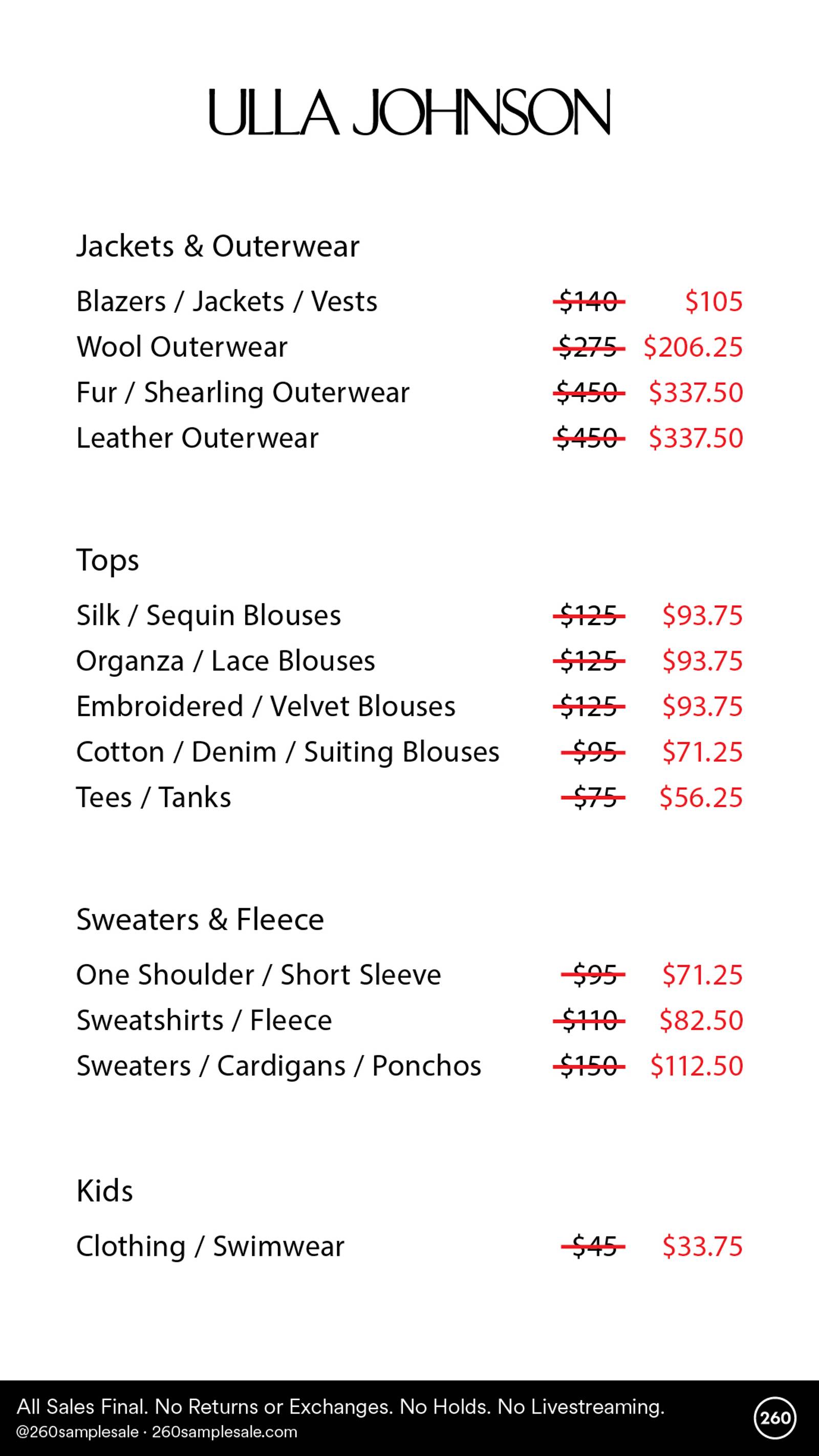 Price list