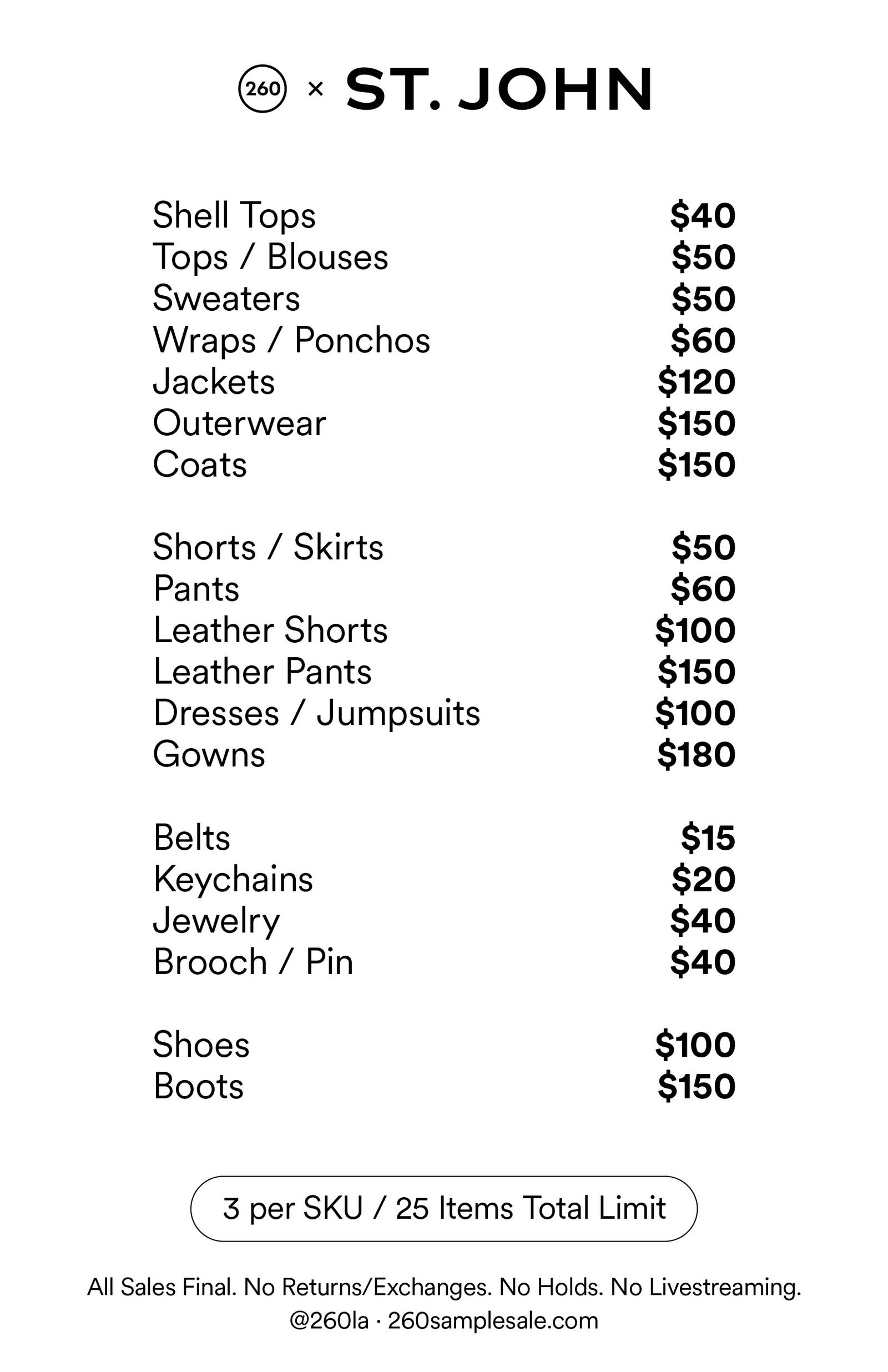 Price list