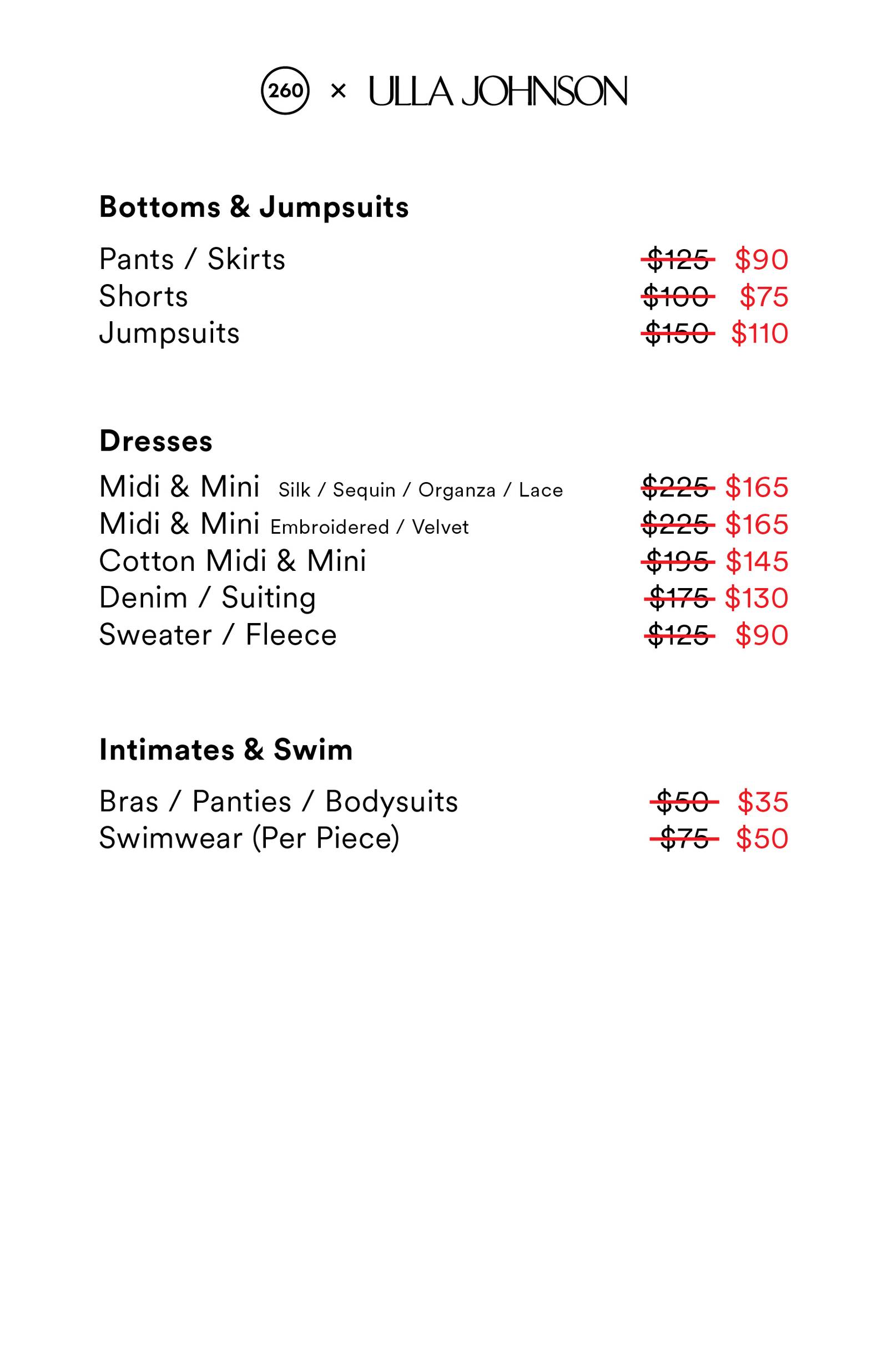 Price list