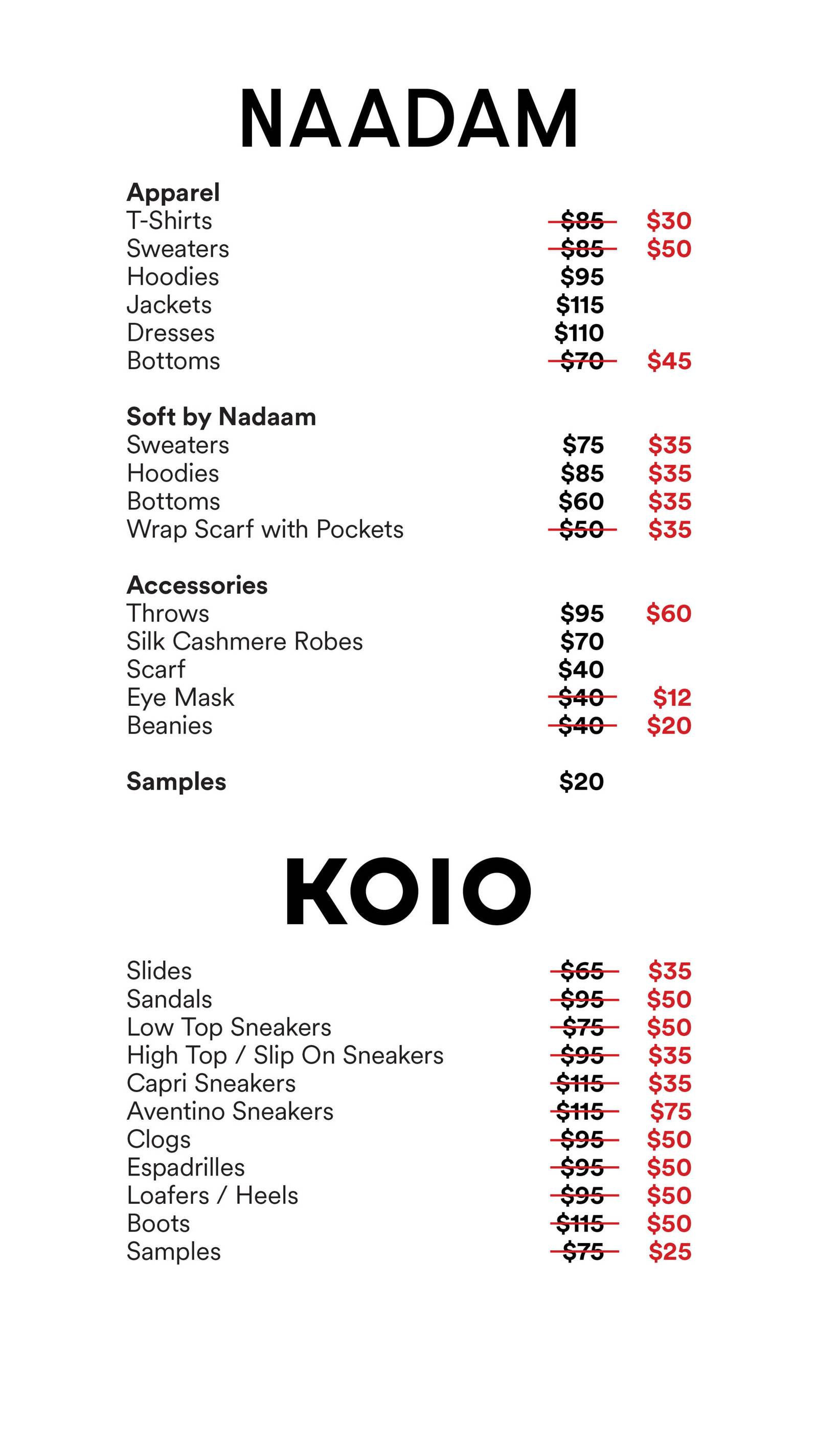 Price list