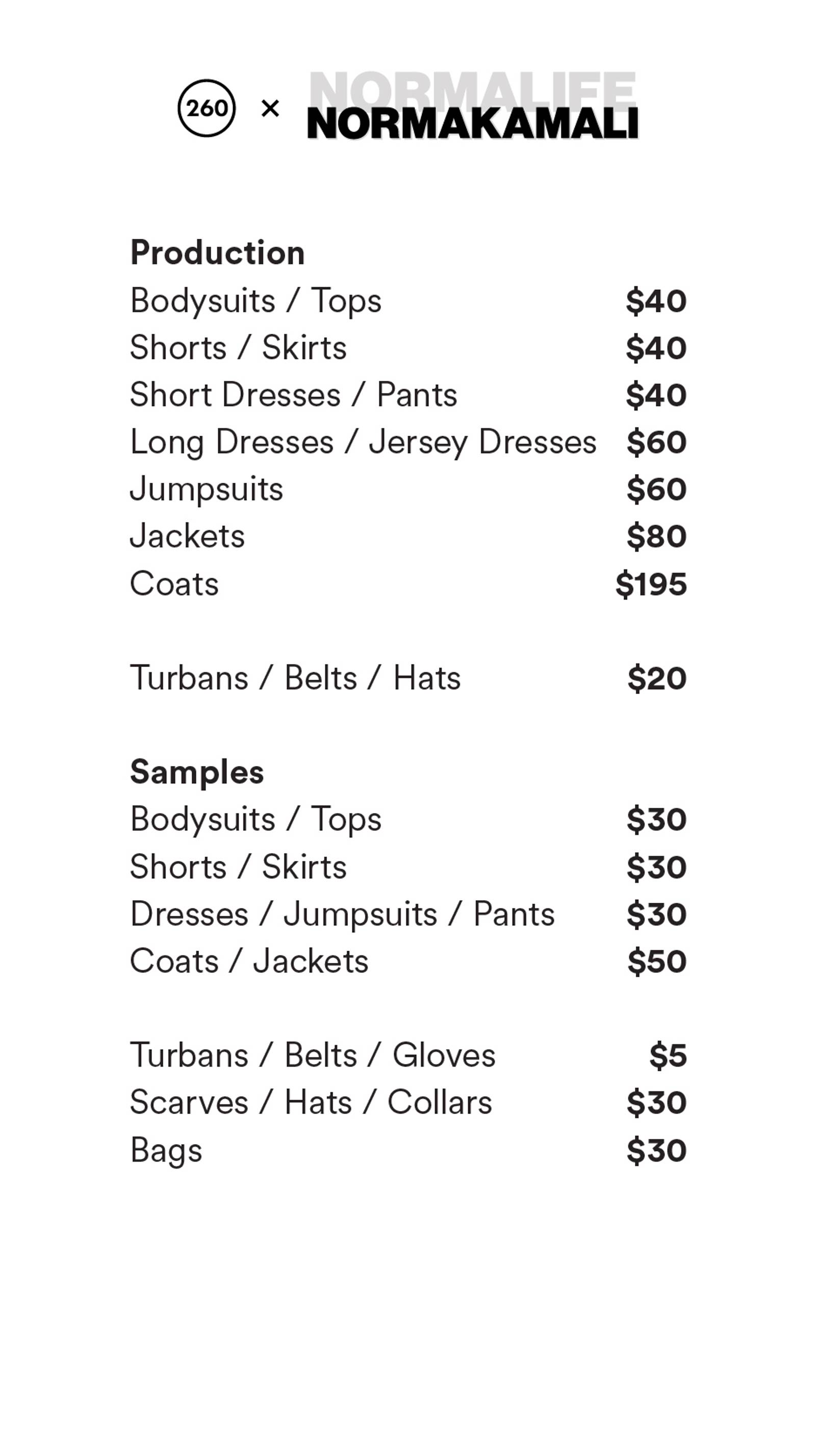 Price list