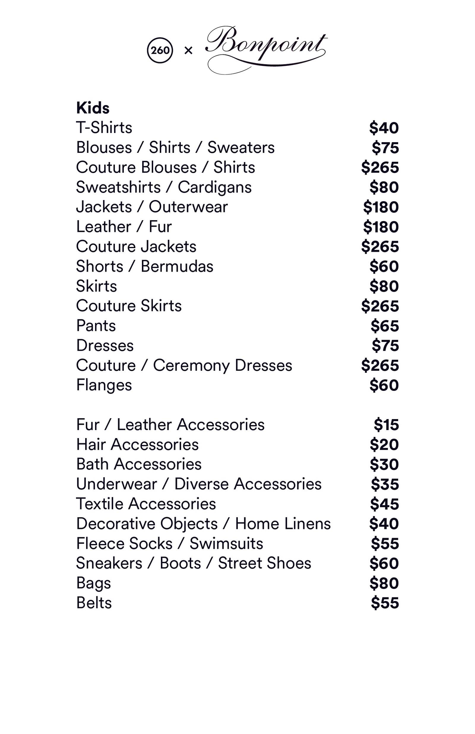 Price list