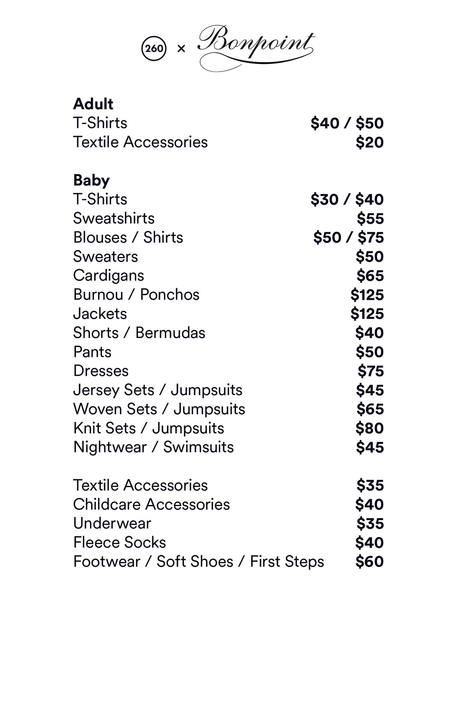 Price list