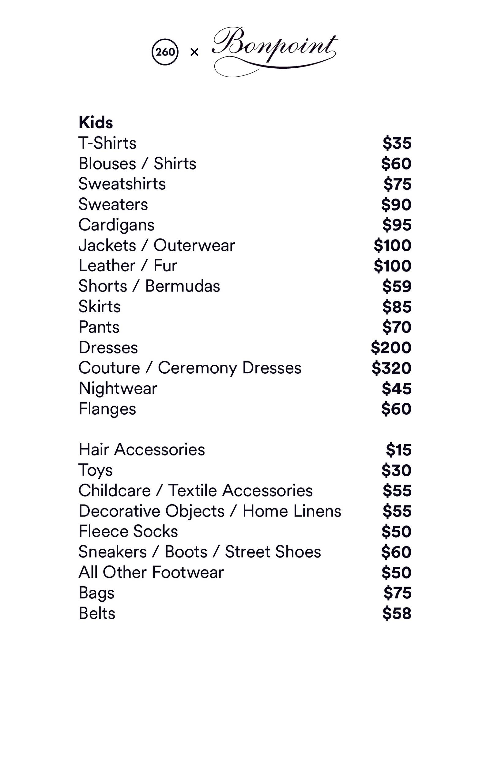 Price list