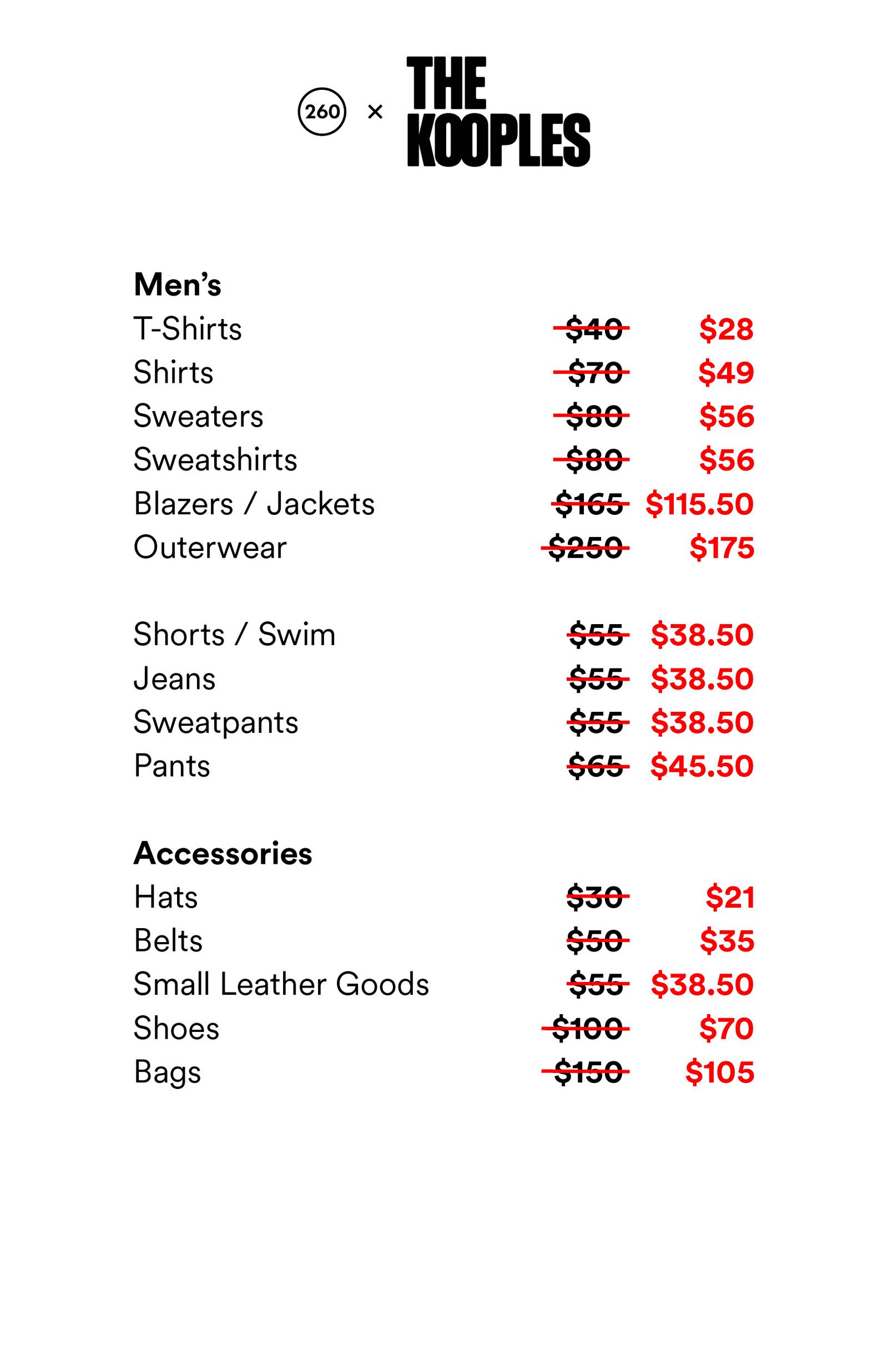 Price list