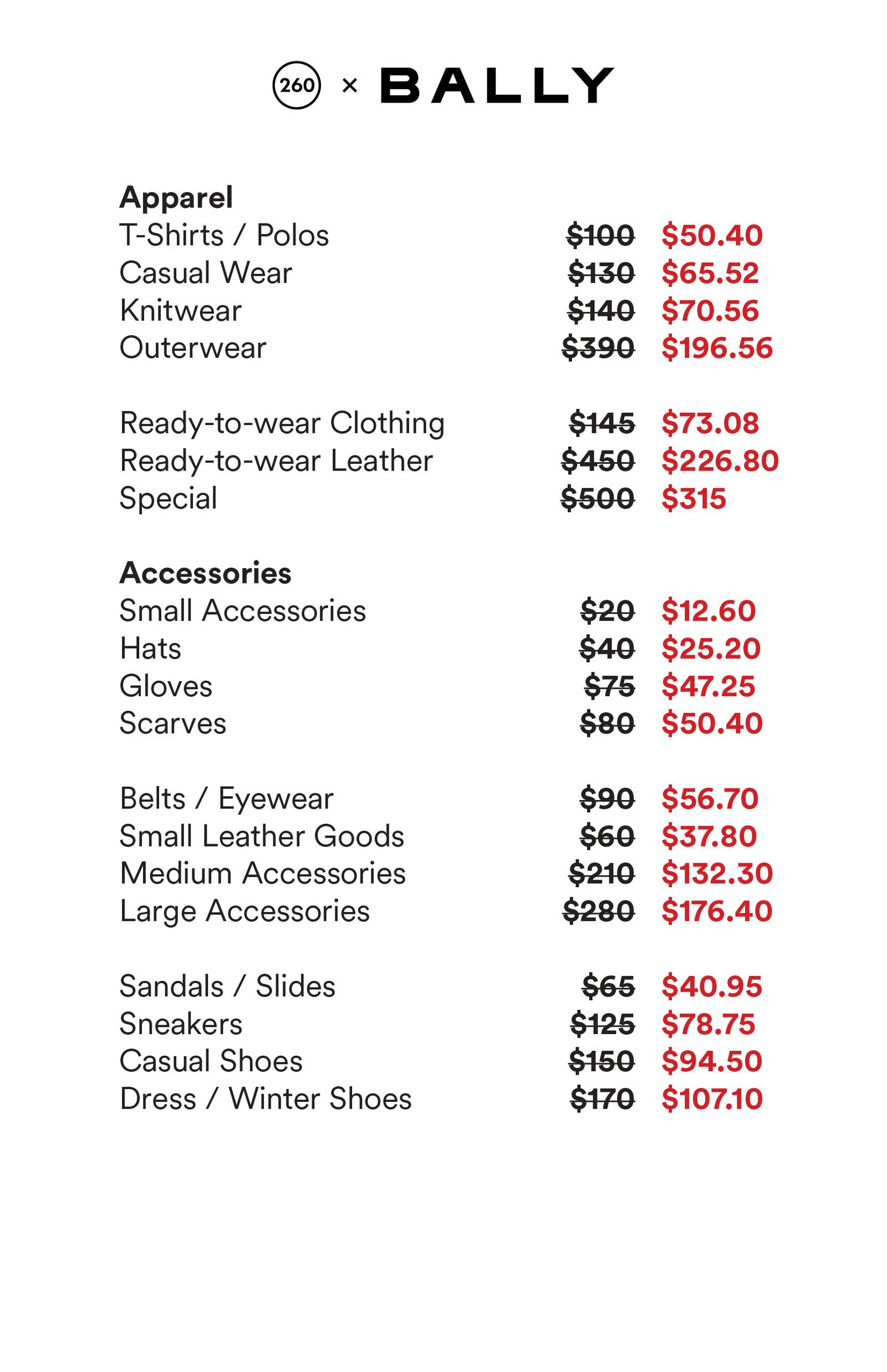 Price list