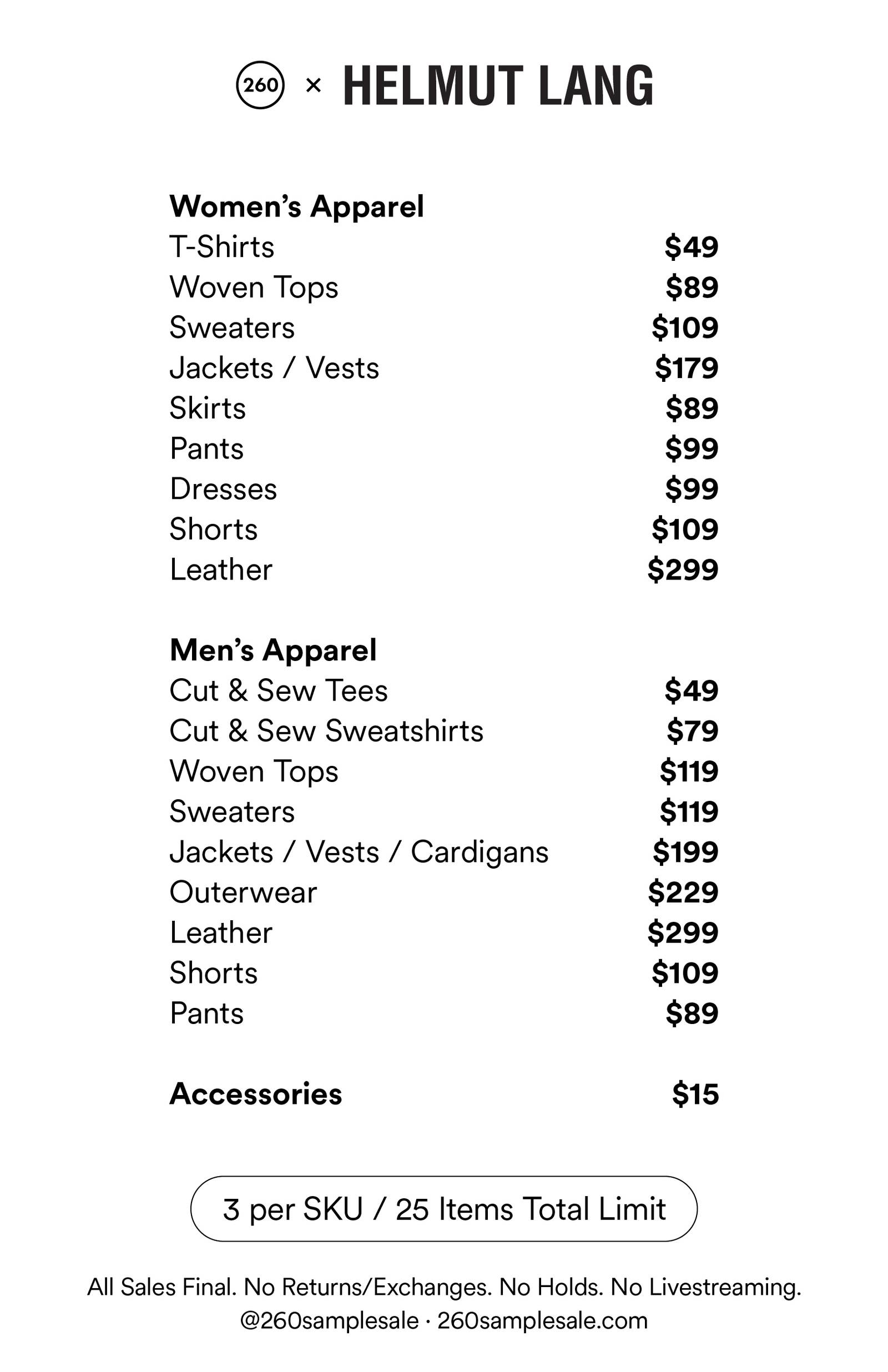 Price list