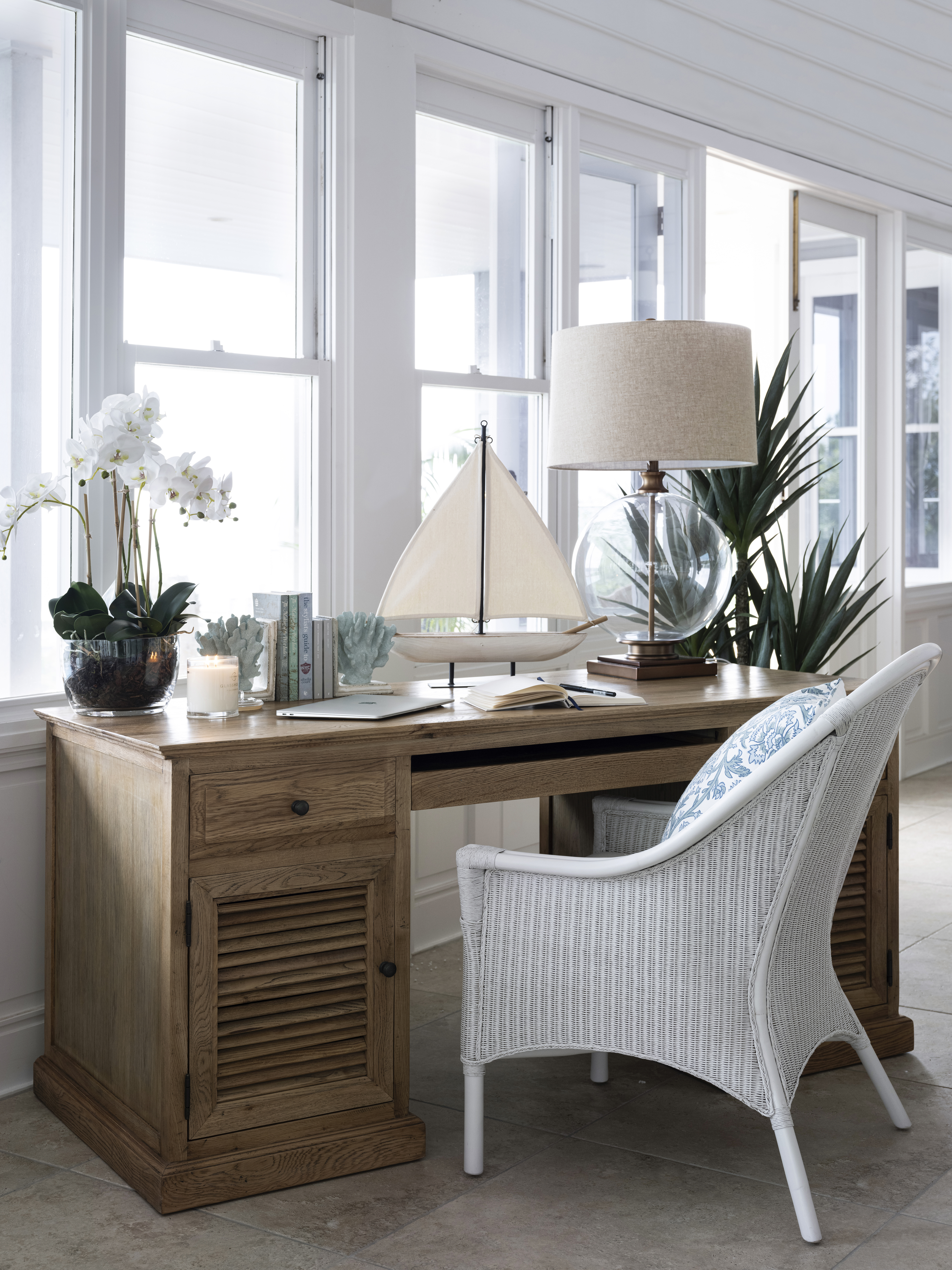 white rattan desk