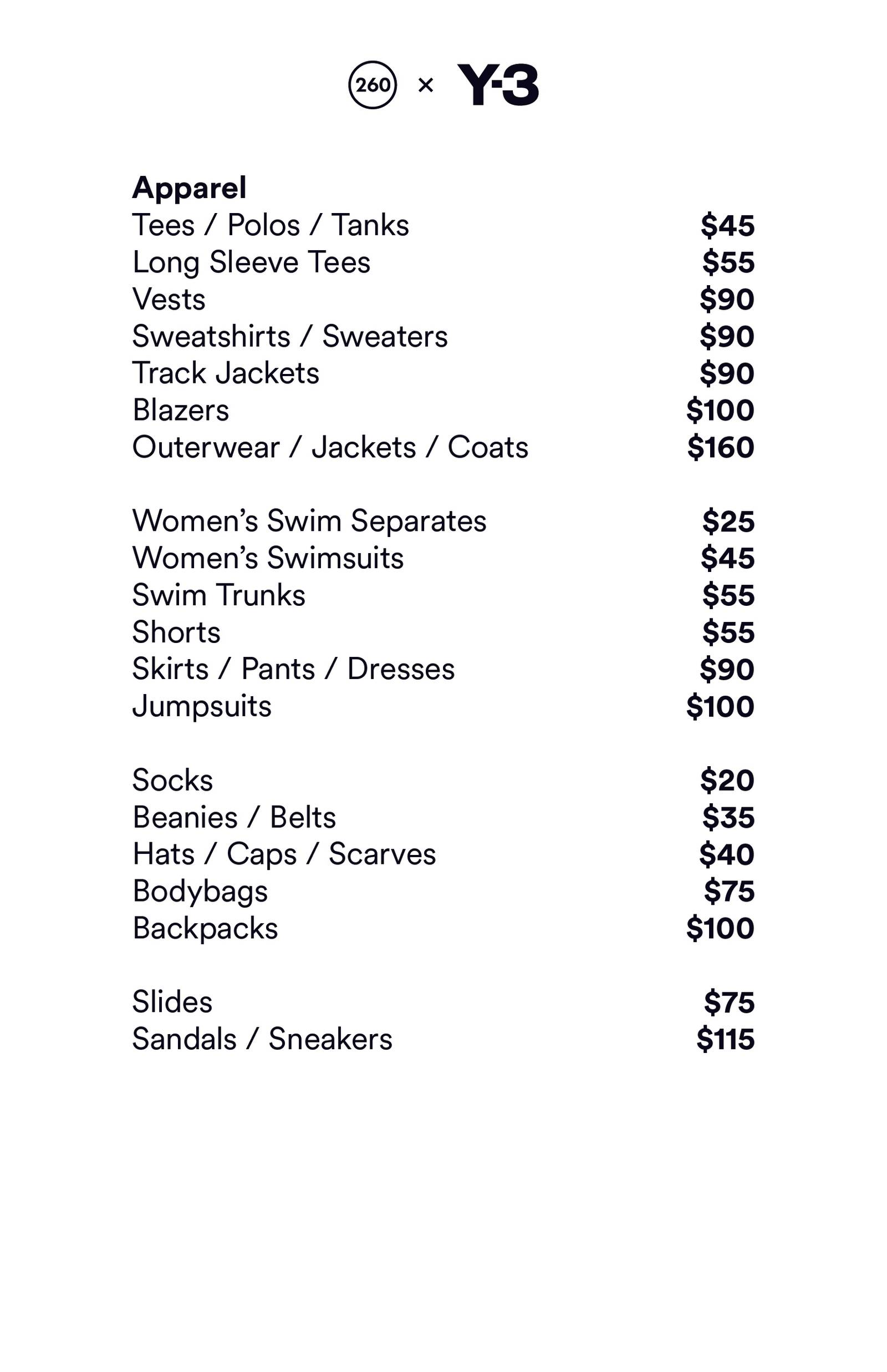 Price list