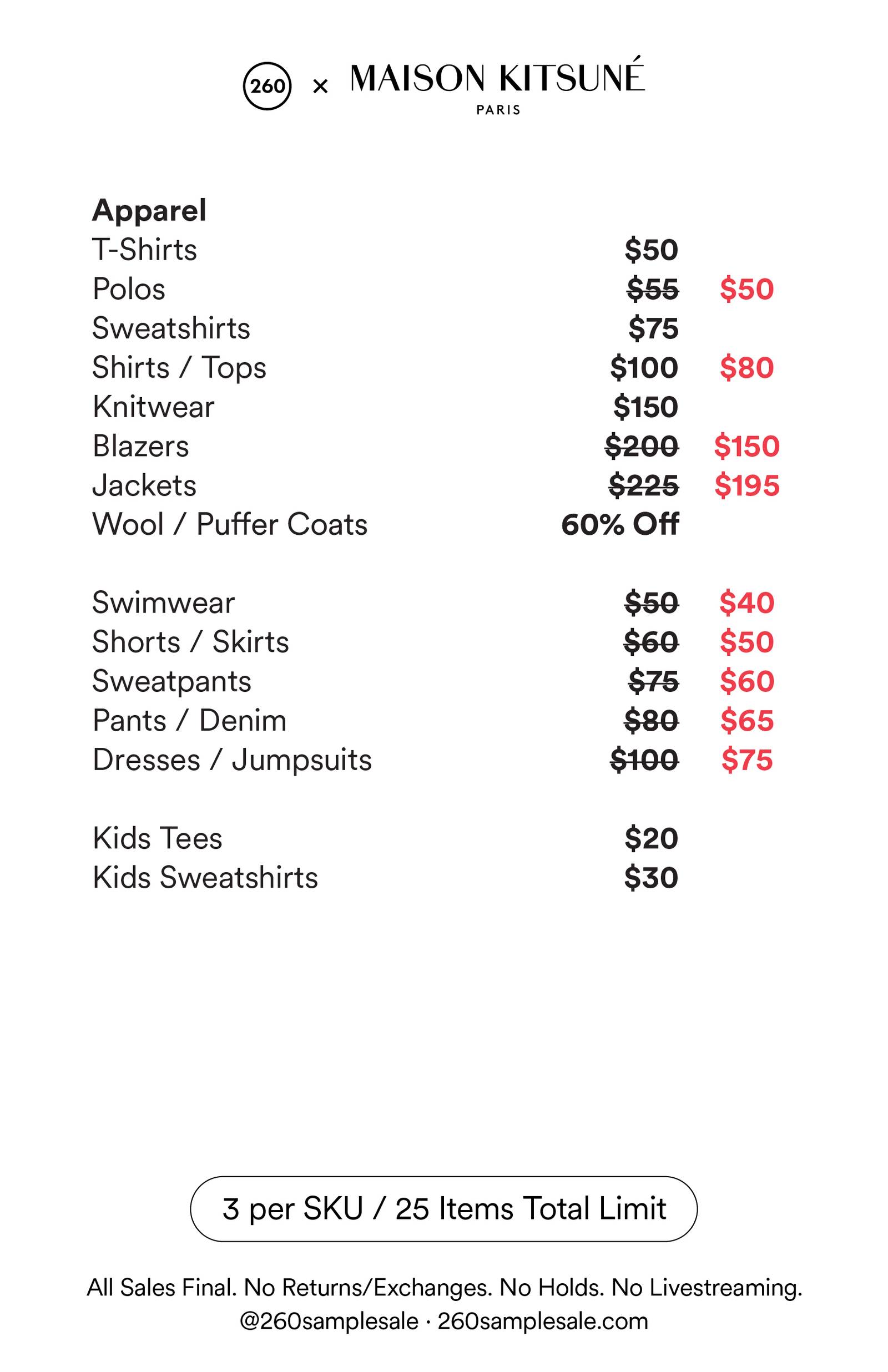 Price list