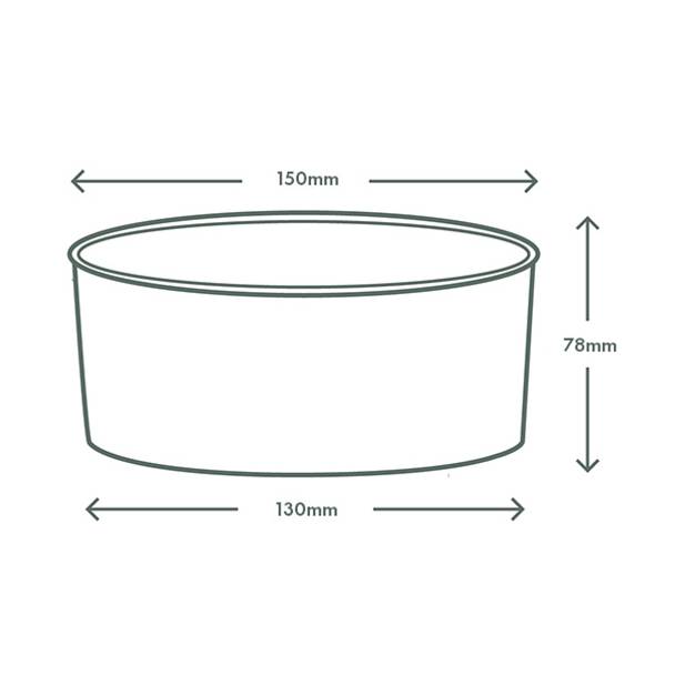 1000ml / 34oz Round Paper Takeaway Container - Aqueous Lined - Kraft - 150 Series