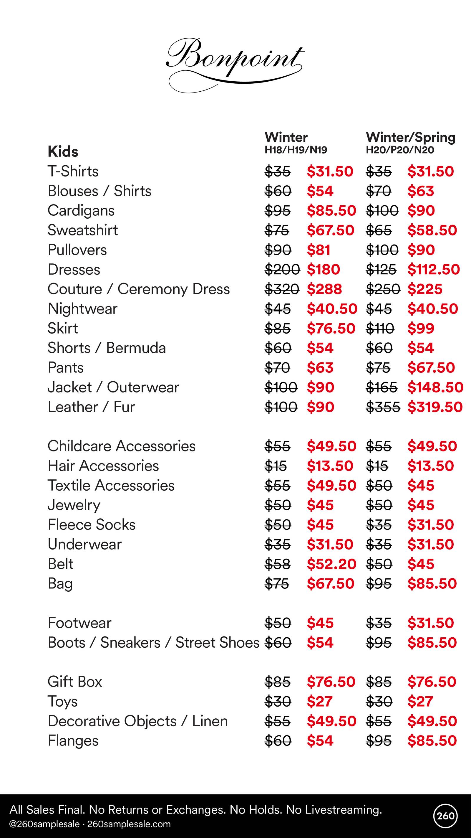 Price list