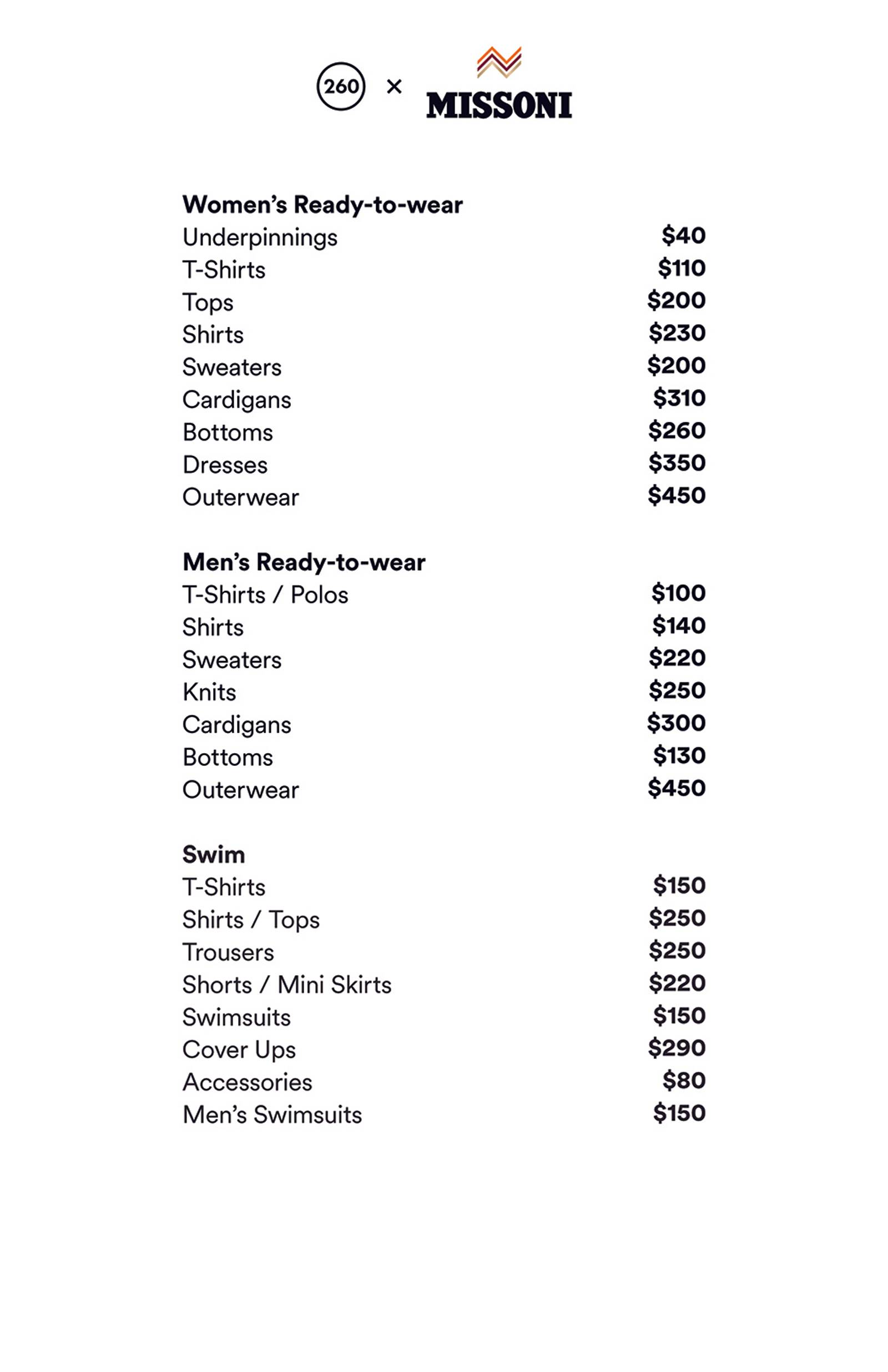 Price list