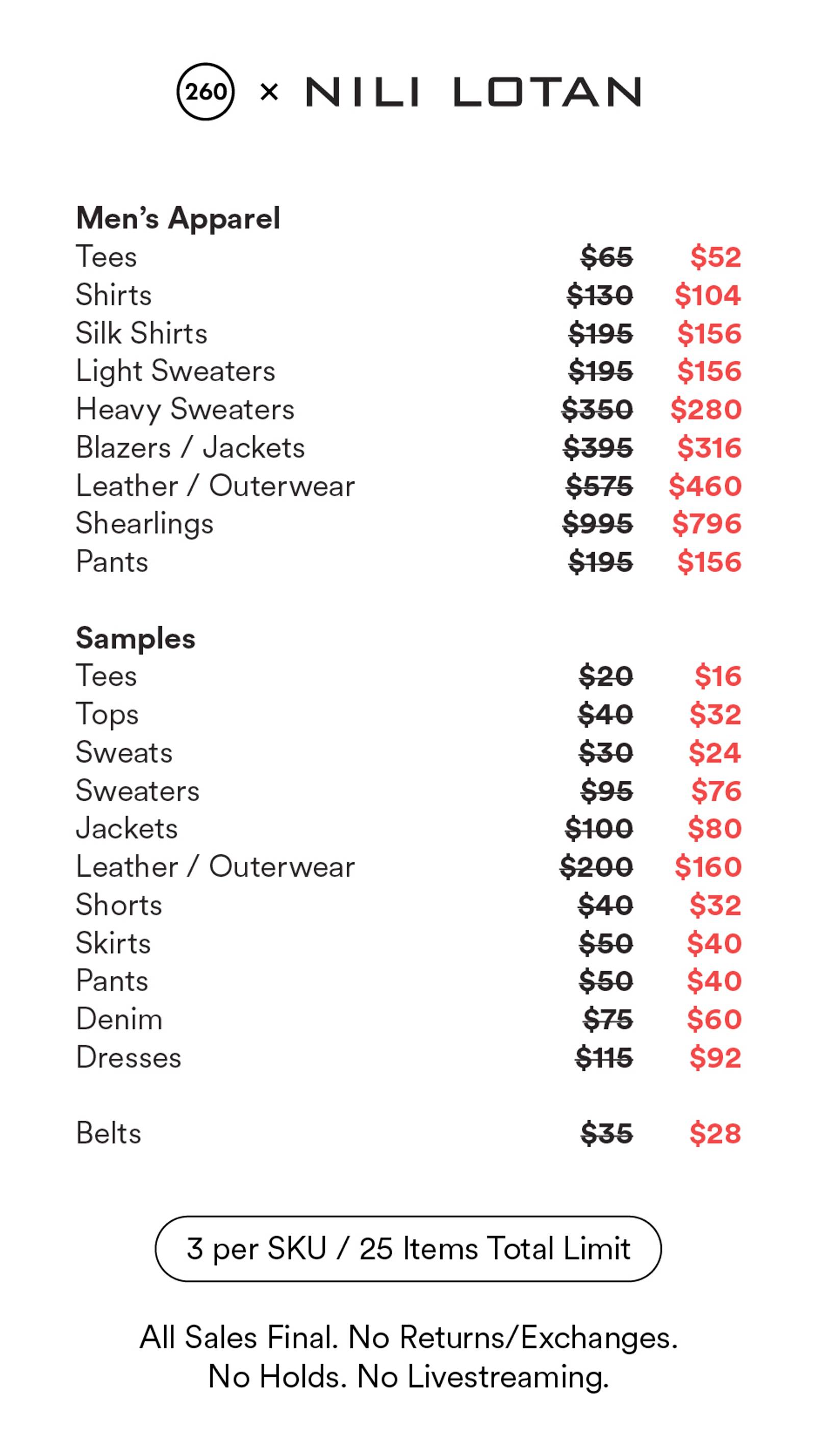 Price list