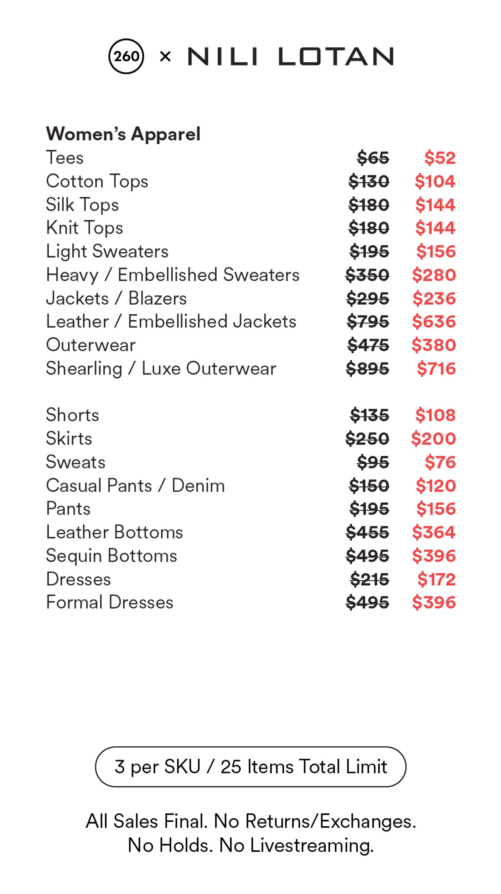 Price list