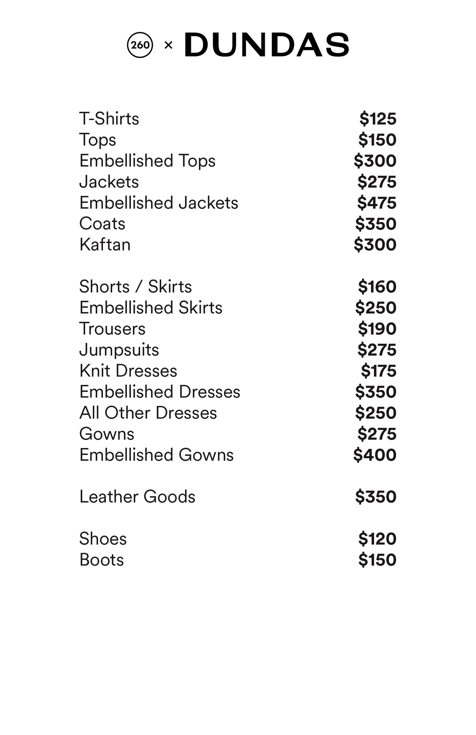 Price list