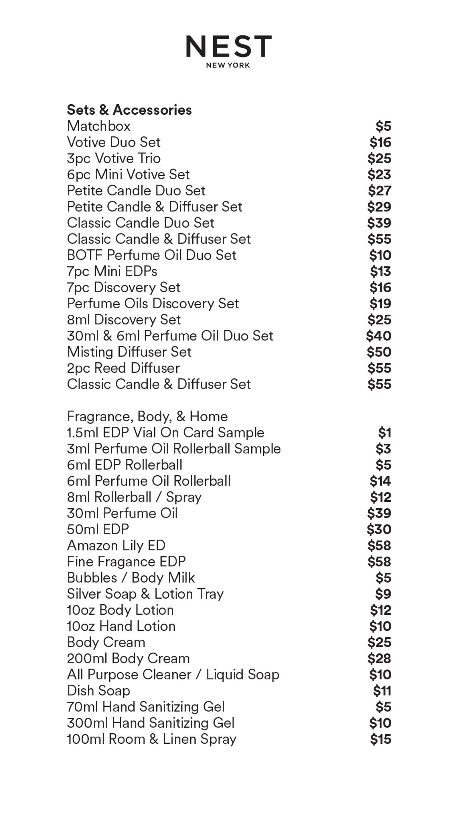 Price list