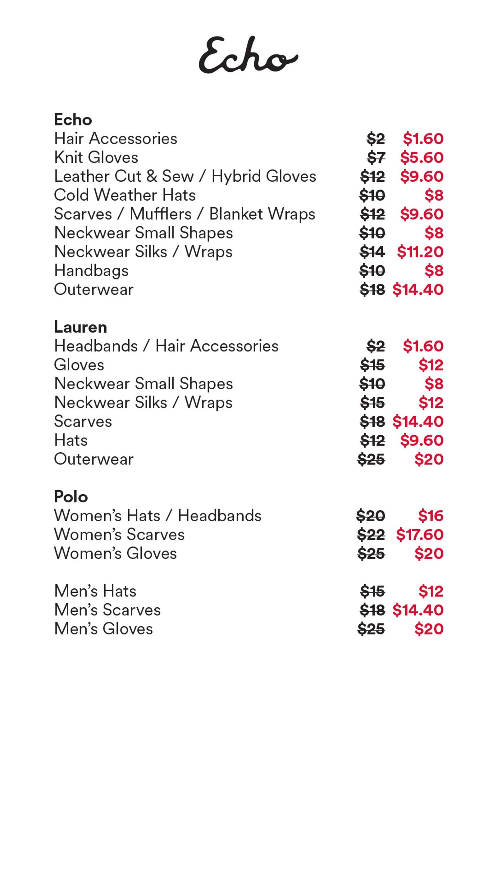 Price list