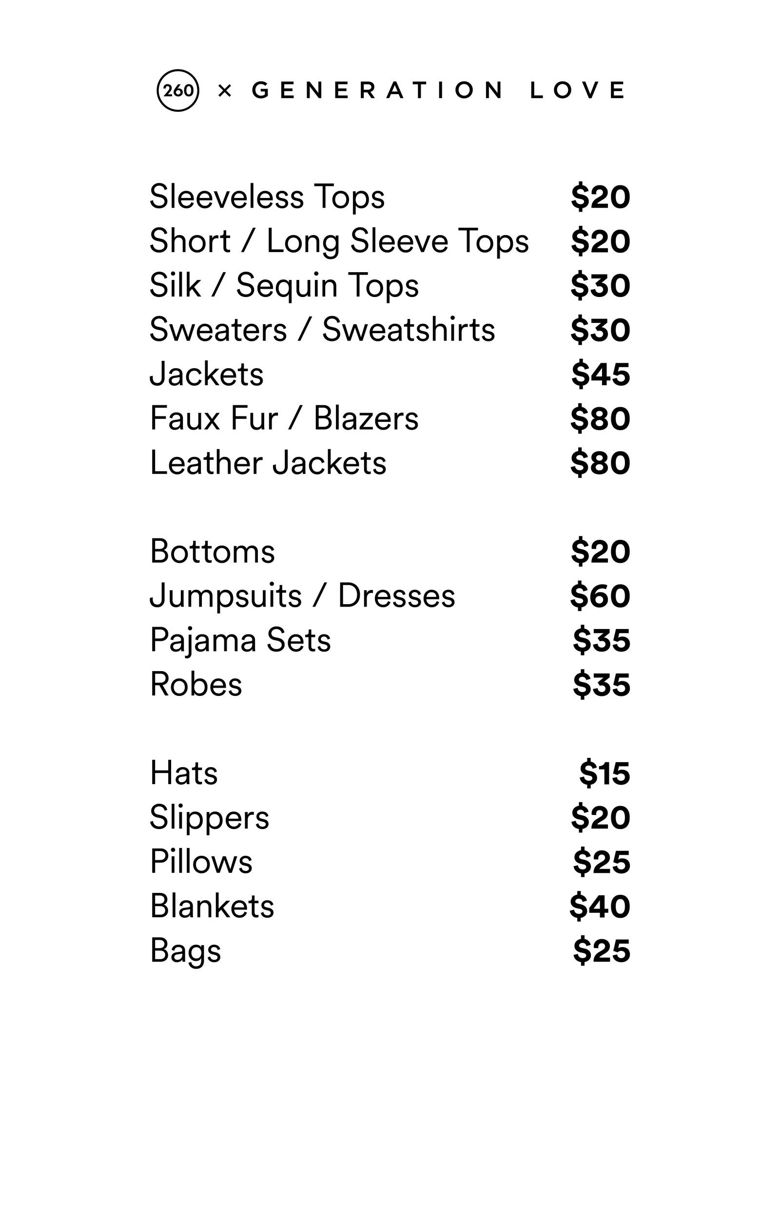 Price list