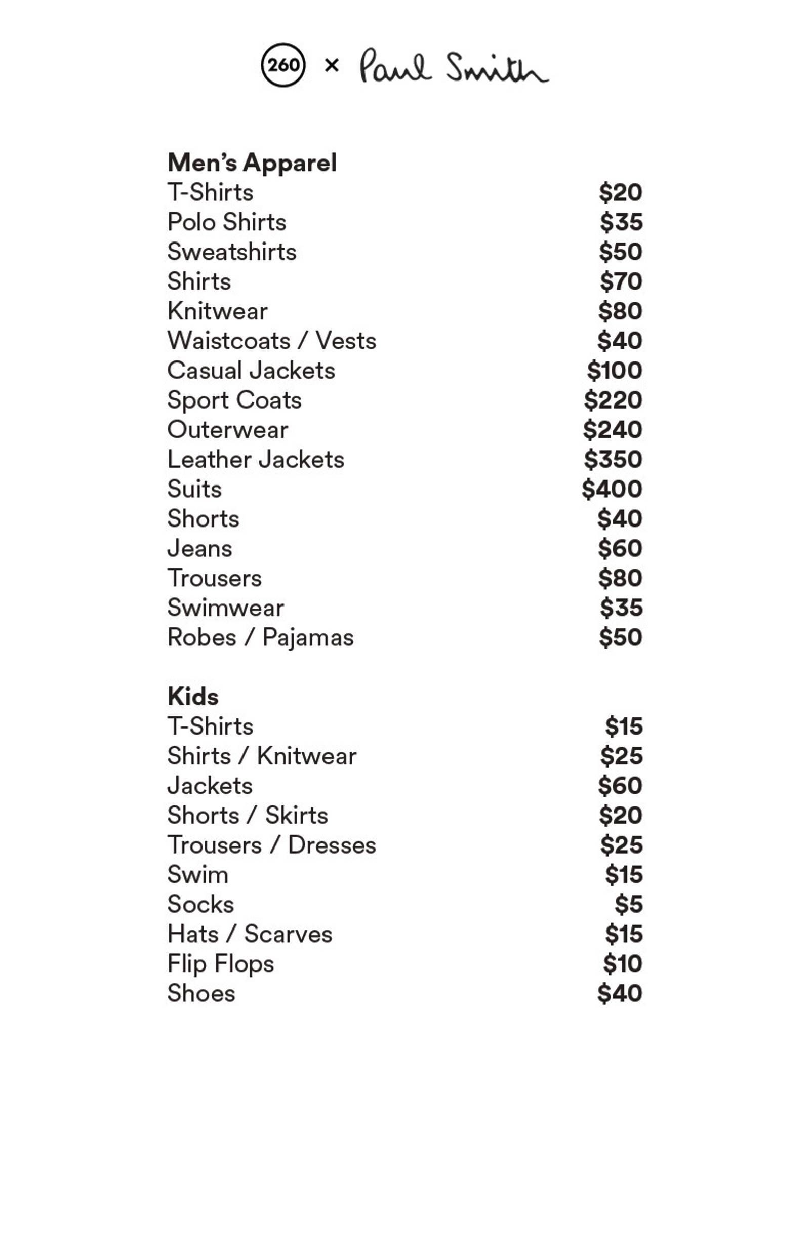 Price list