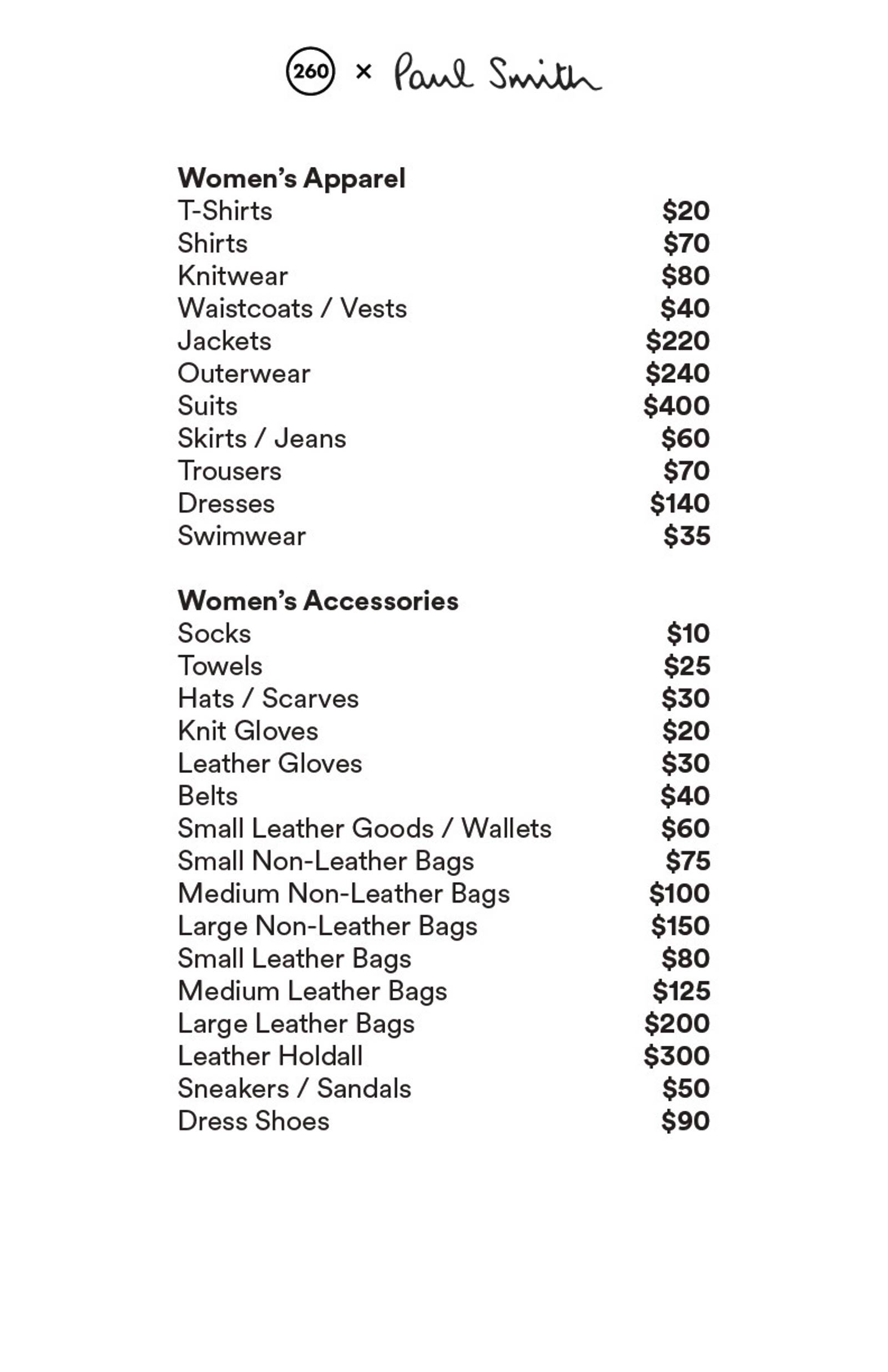 Price list