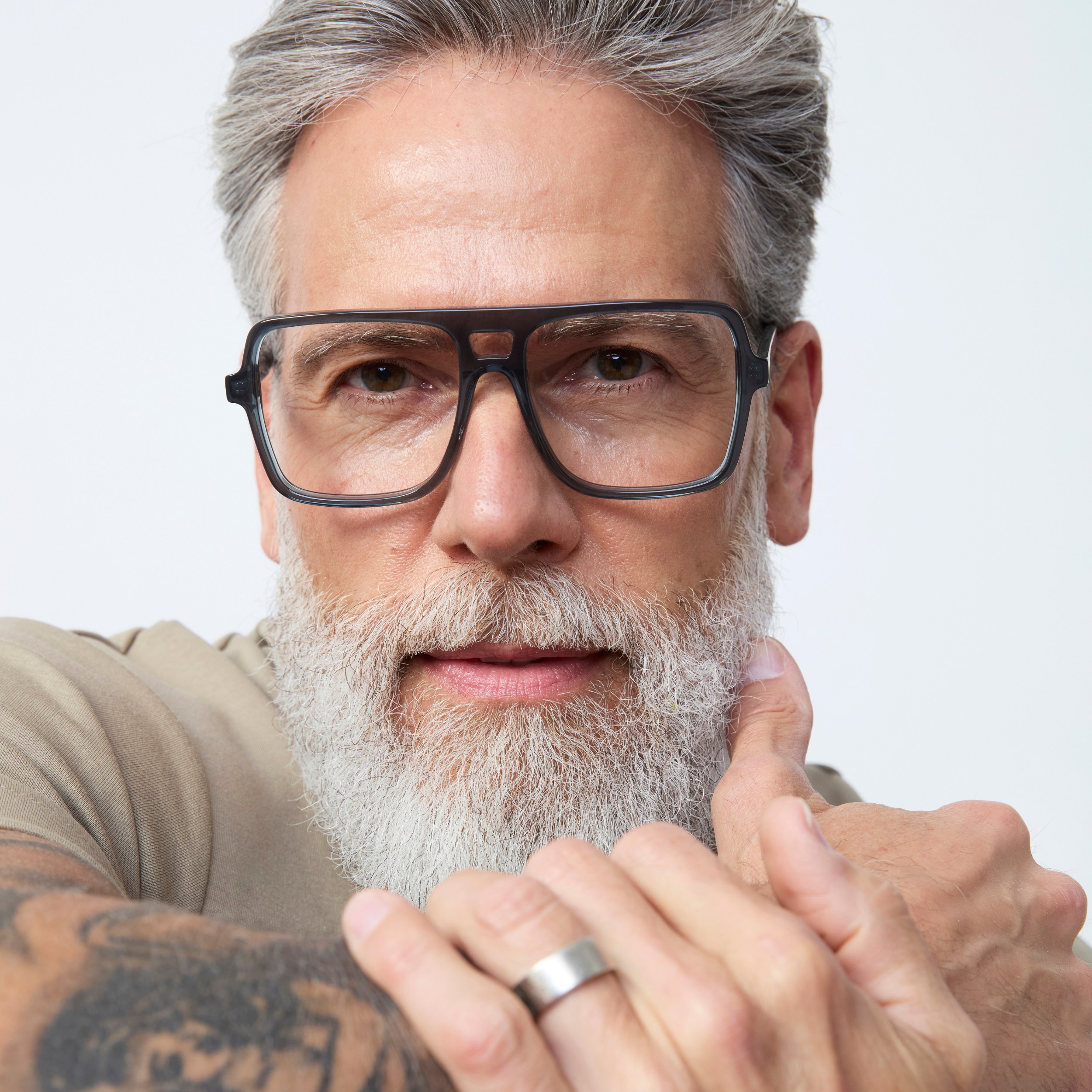 Photo of a man or woman wearing Dallas Blue Light Clear Dark grey Blue Light Glasses by French Kiwis