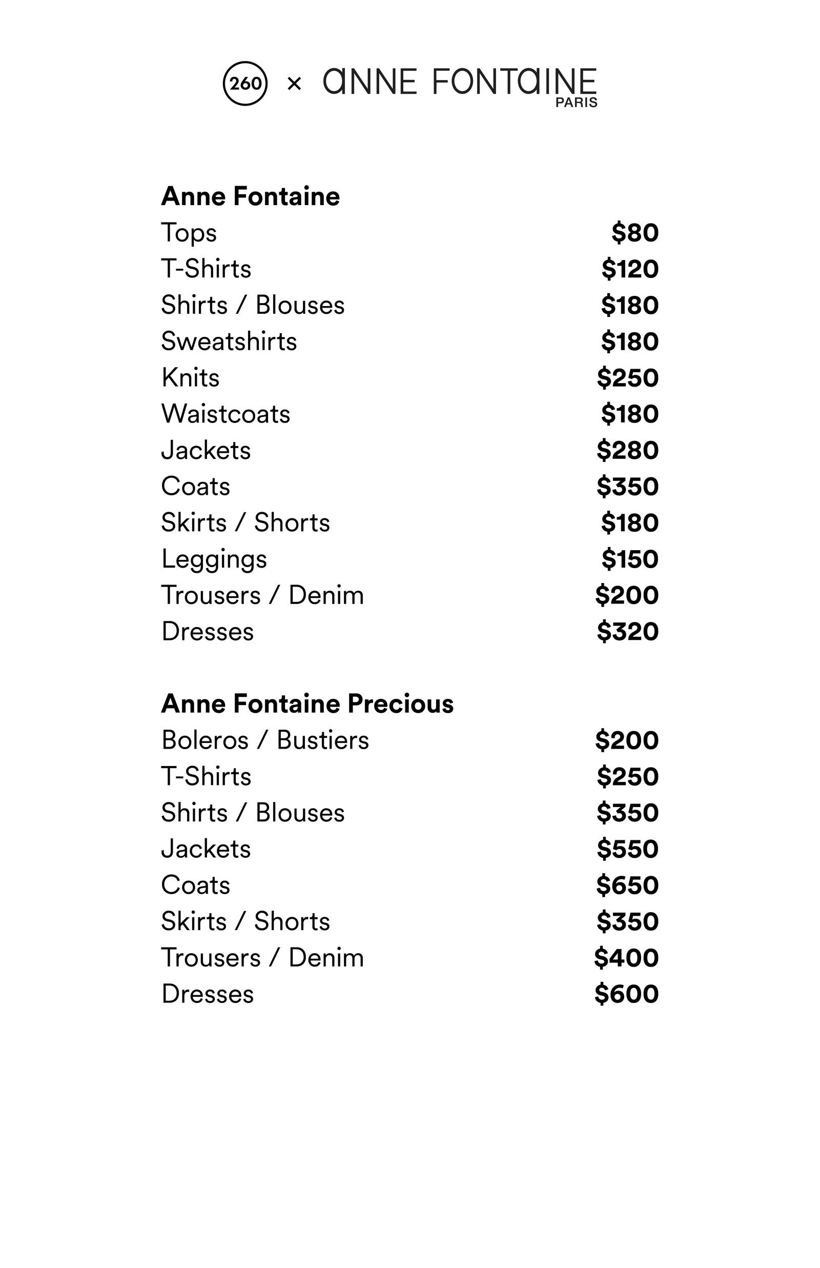 Price list