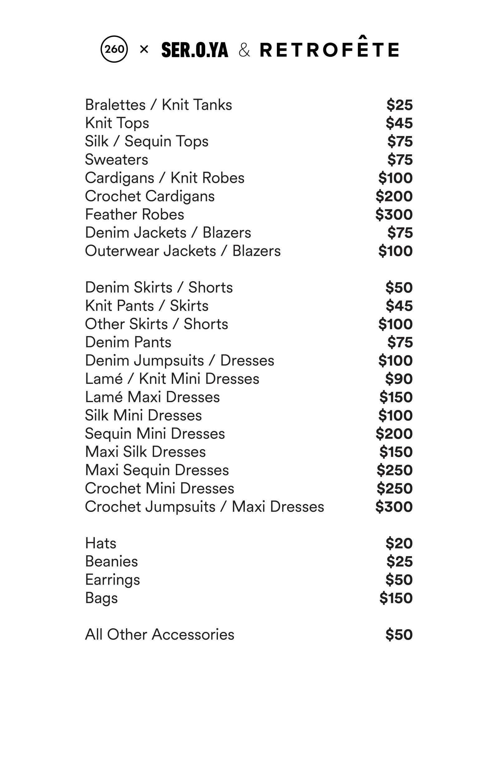 Price list