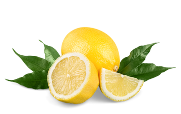 Close up of Lemons with leaves in the background