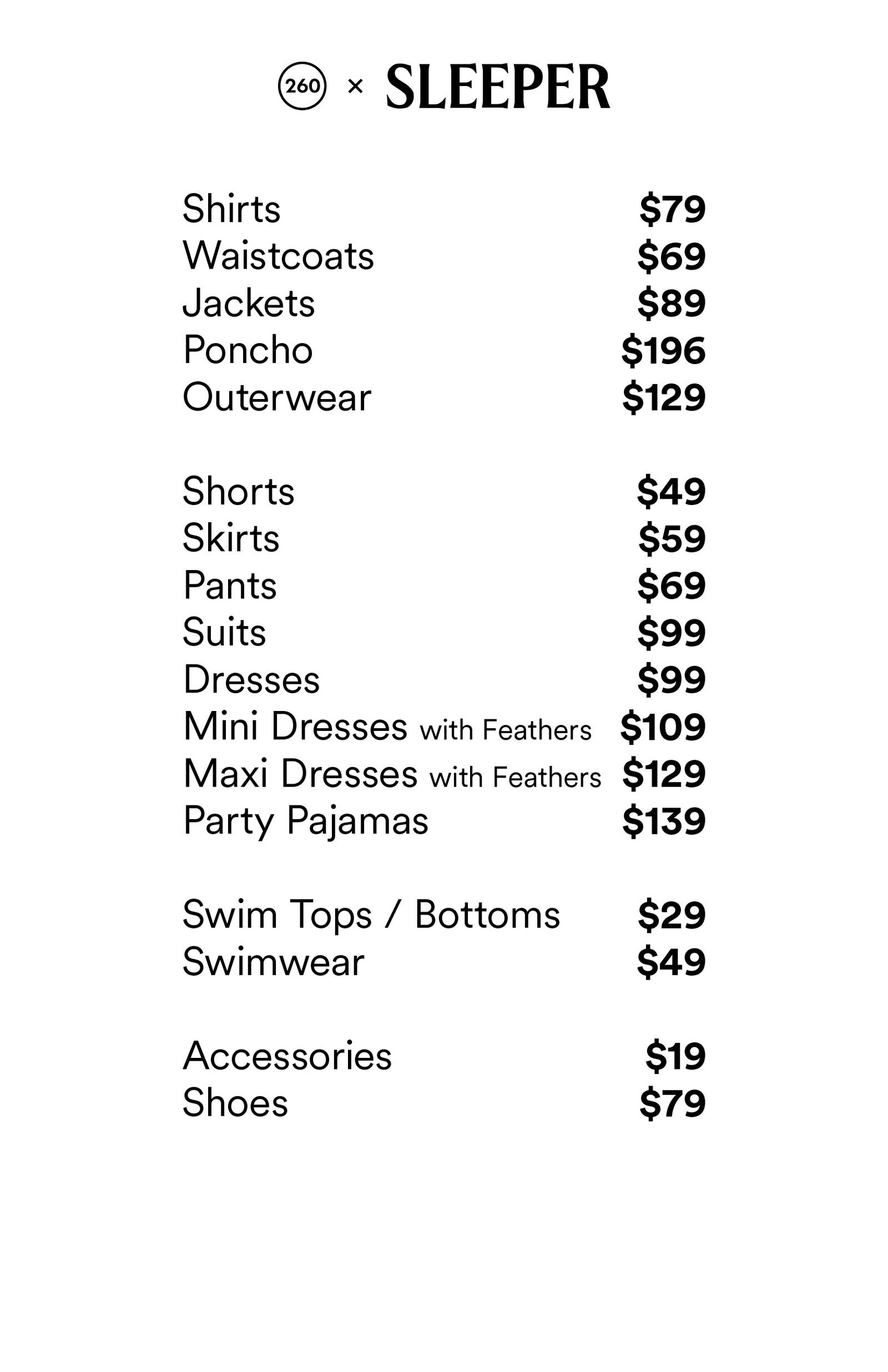 Price list