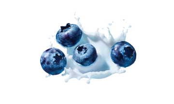 blueberries splashing out of milk