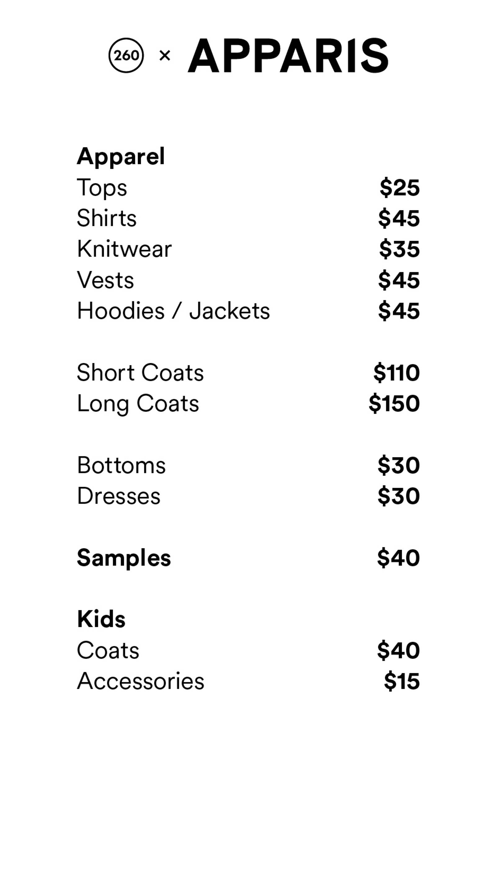 Price list