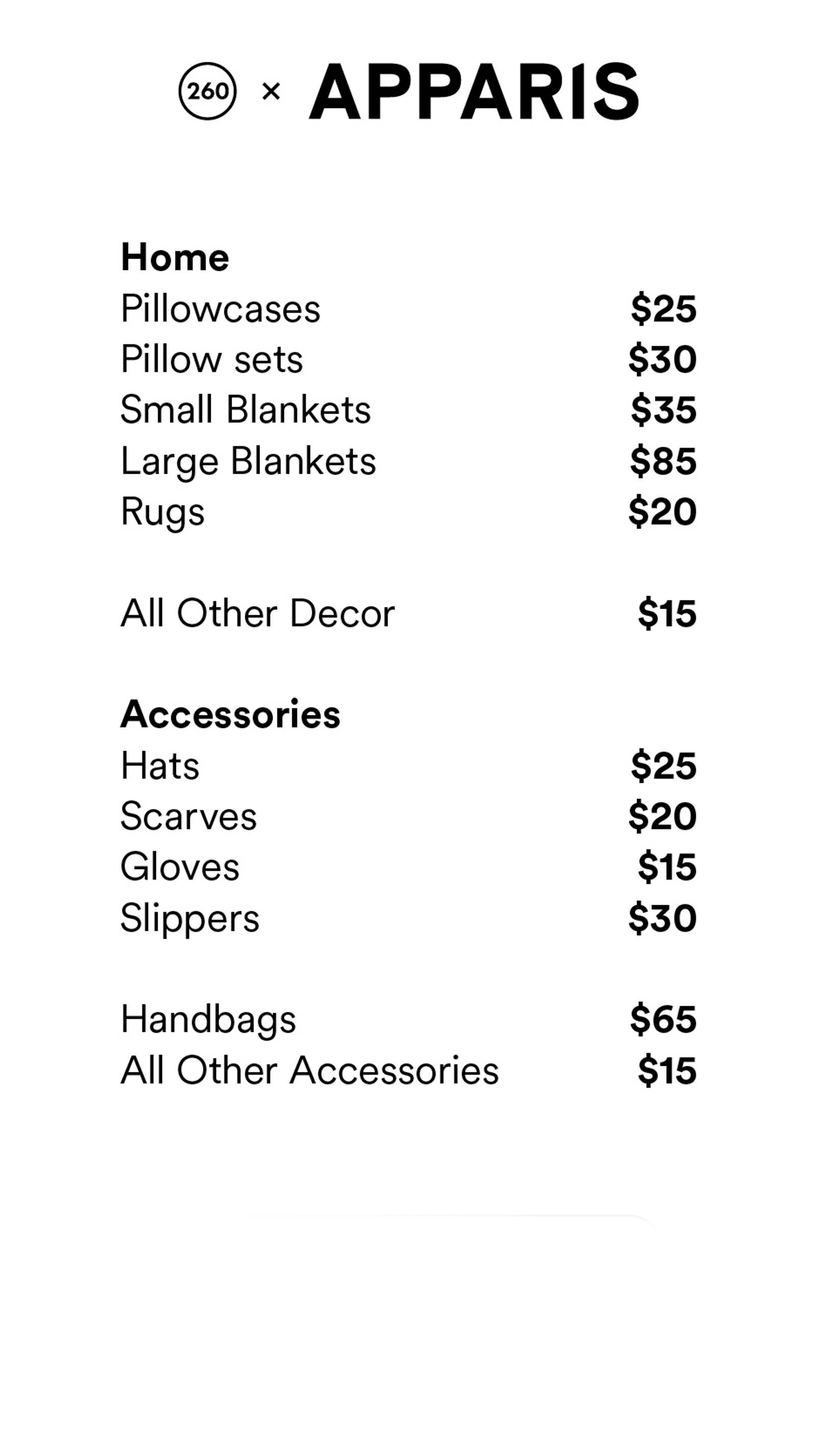 Price list