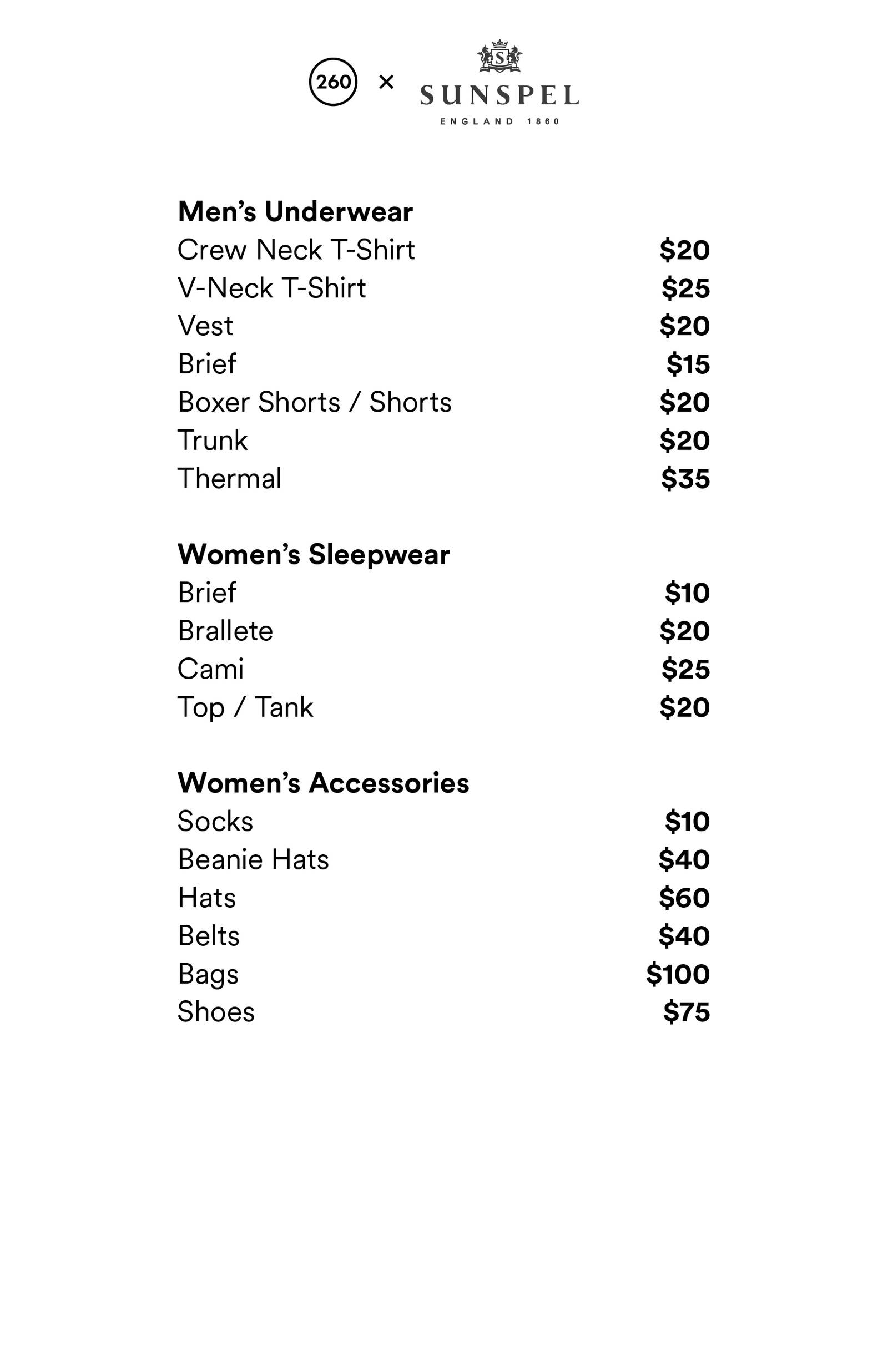 Price list