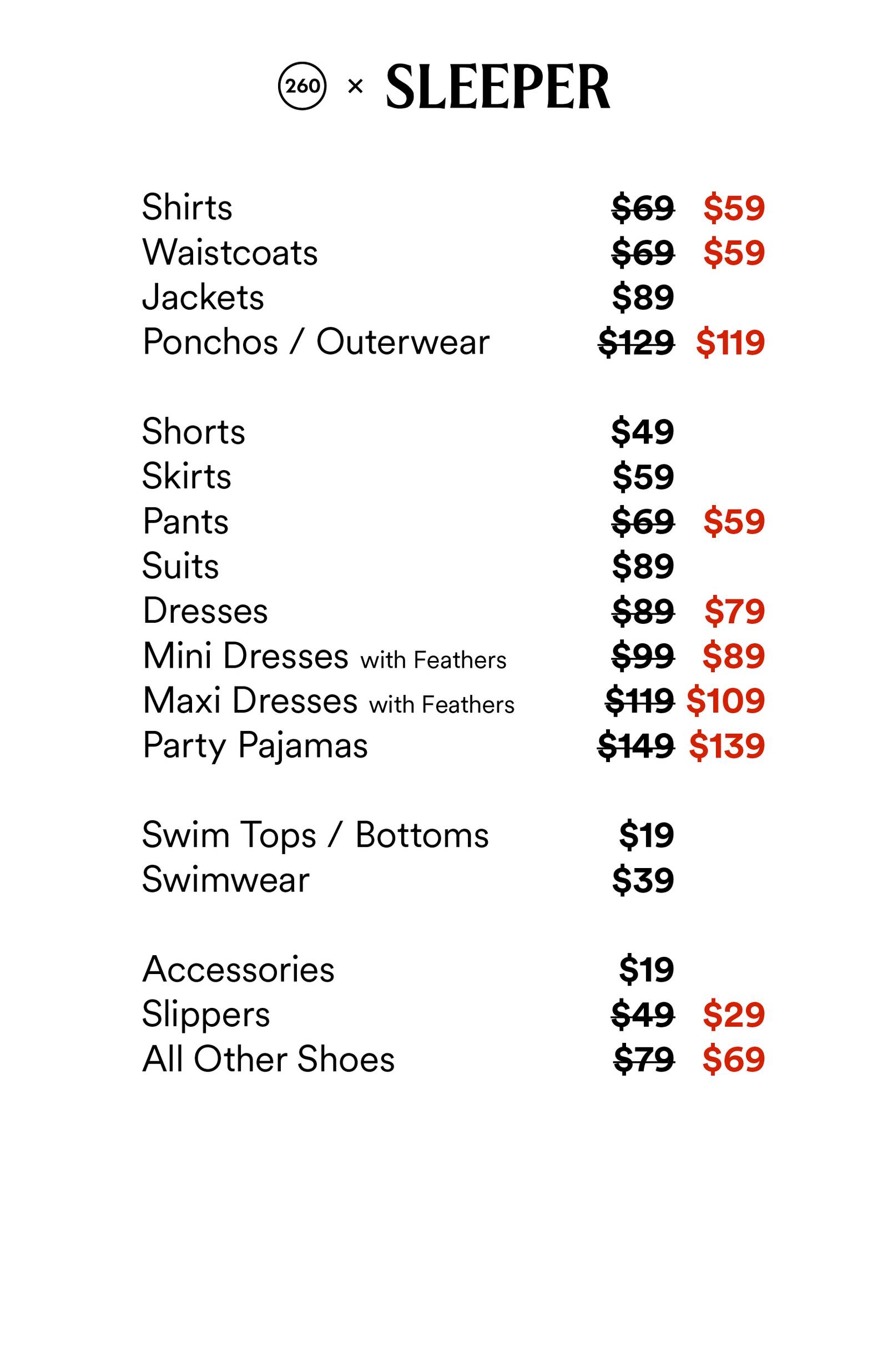 Price list